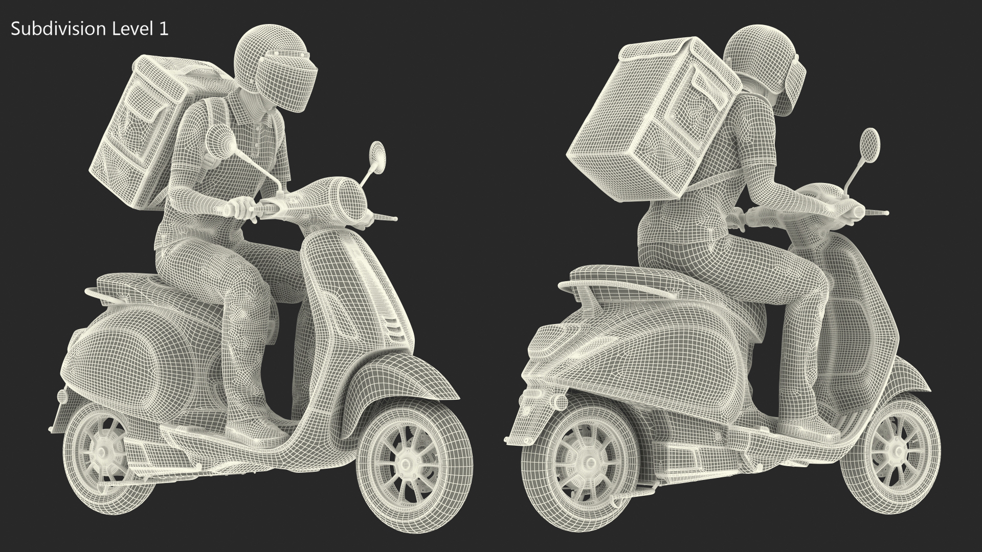 Delivery Man Riding Scooter 3D