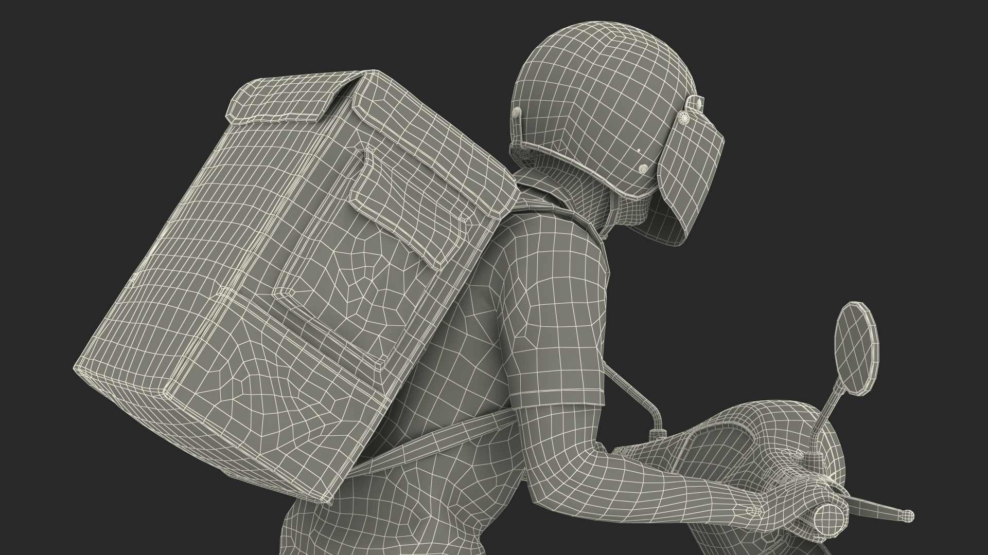 Delivery Man Riding Scooter 3D