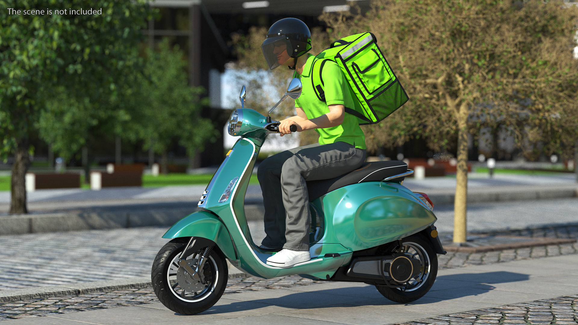 Delivery Man Riding Scooter 3D