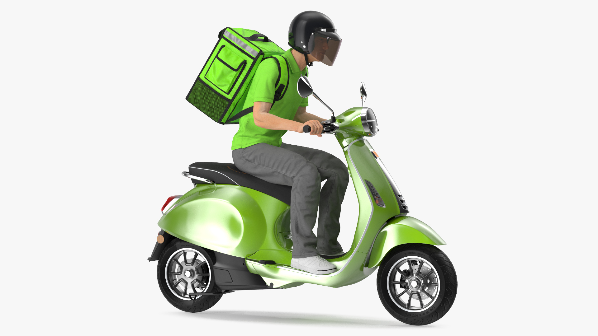 Delivery Man Riding Scooter 3D