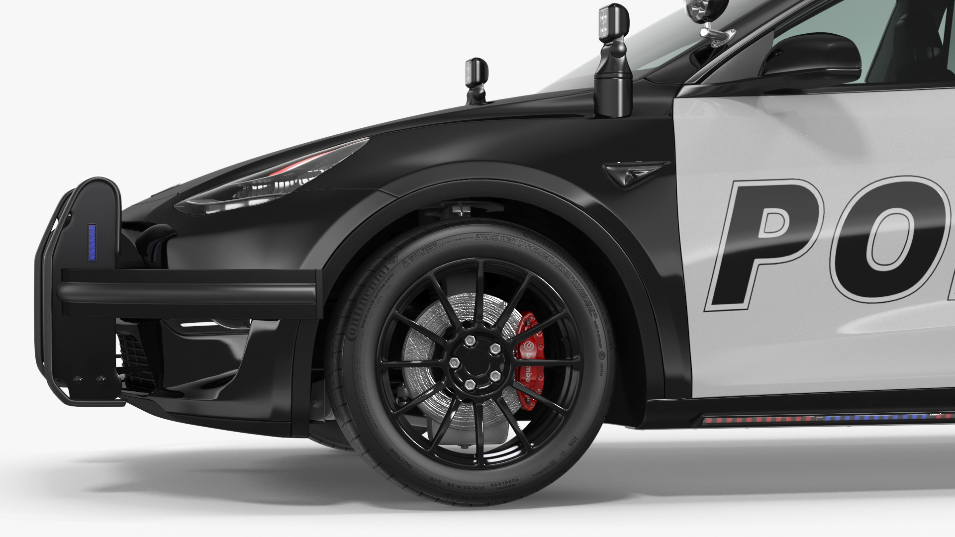 3D Tesla Model Y Police Lights On Simple Interior