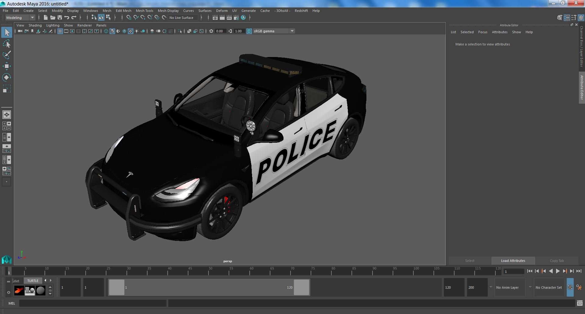 3D Tesla Model Y Police Lights On Simple Interior