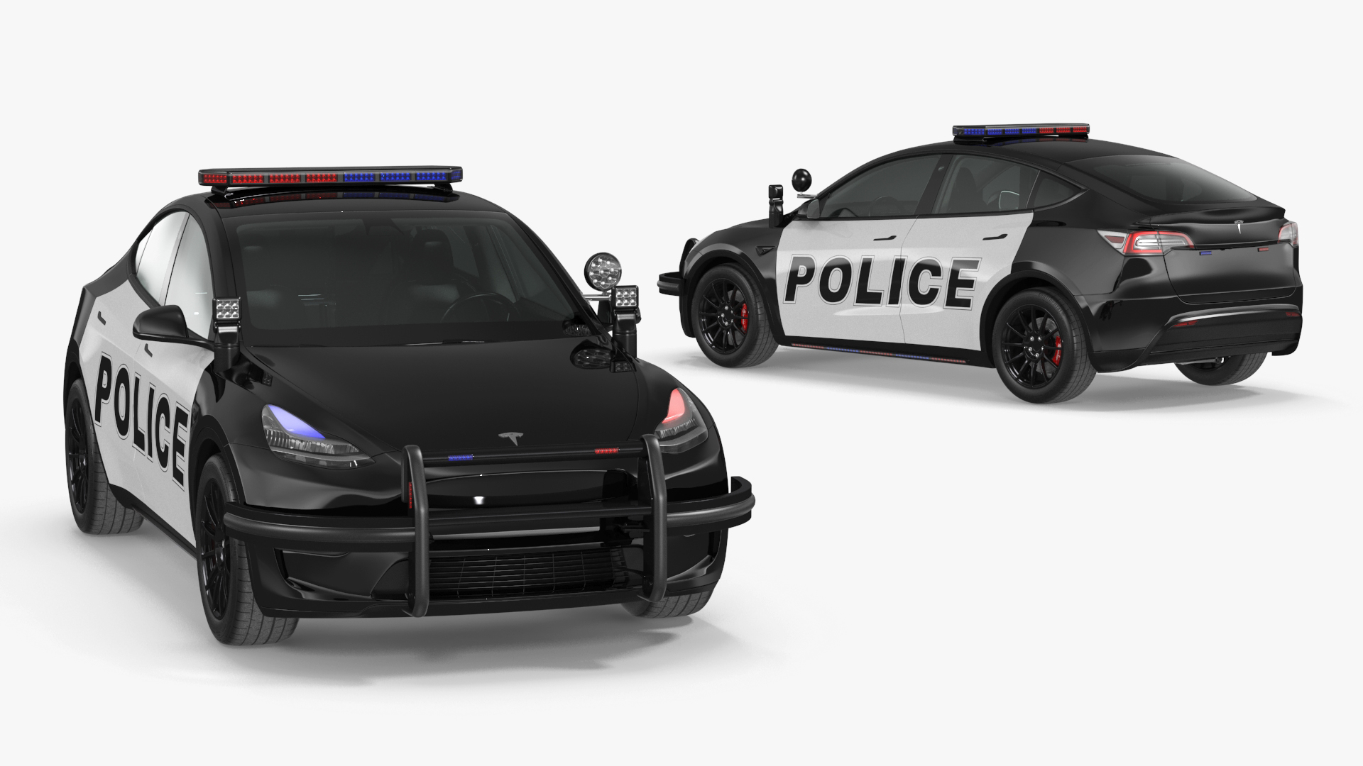 3D Tesla Model Y Police Lights On Simple Interior