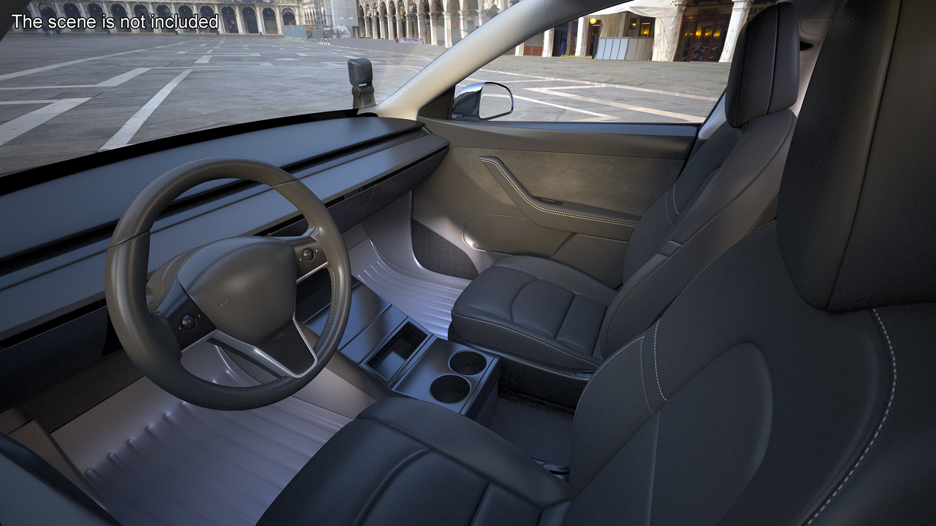 3D Tesla Model Y Police Lights On Simple Interior