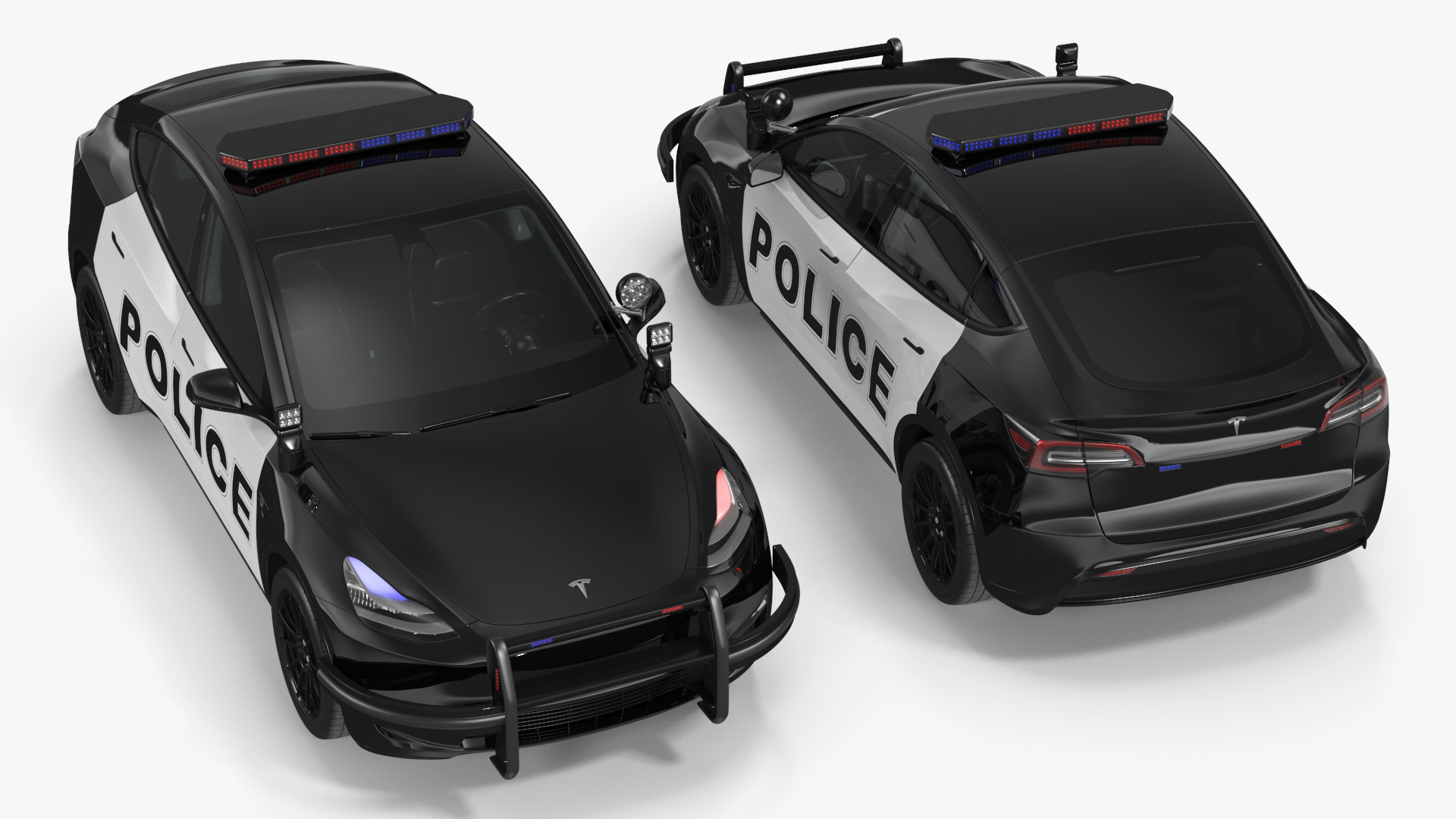 3D Tesla Model Y Police Lights On Simple Interior