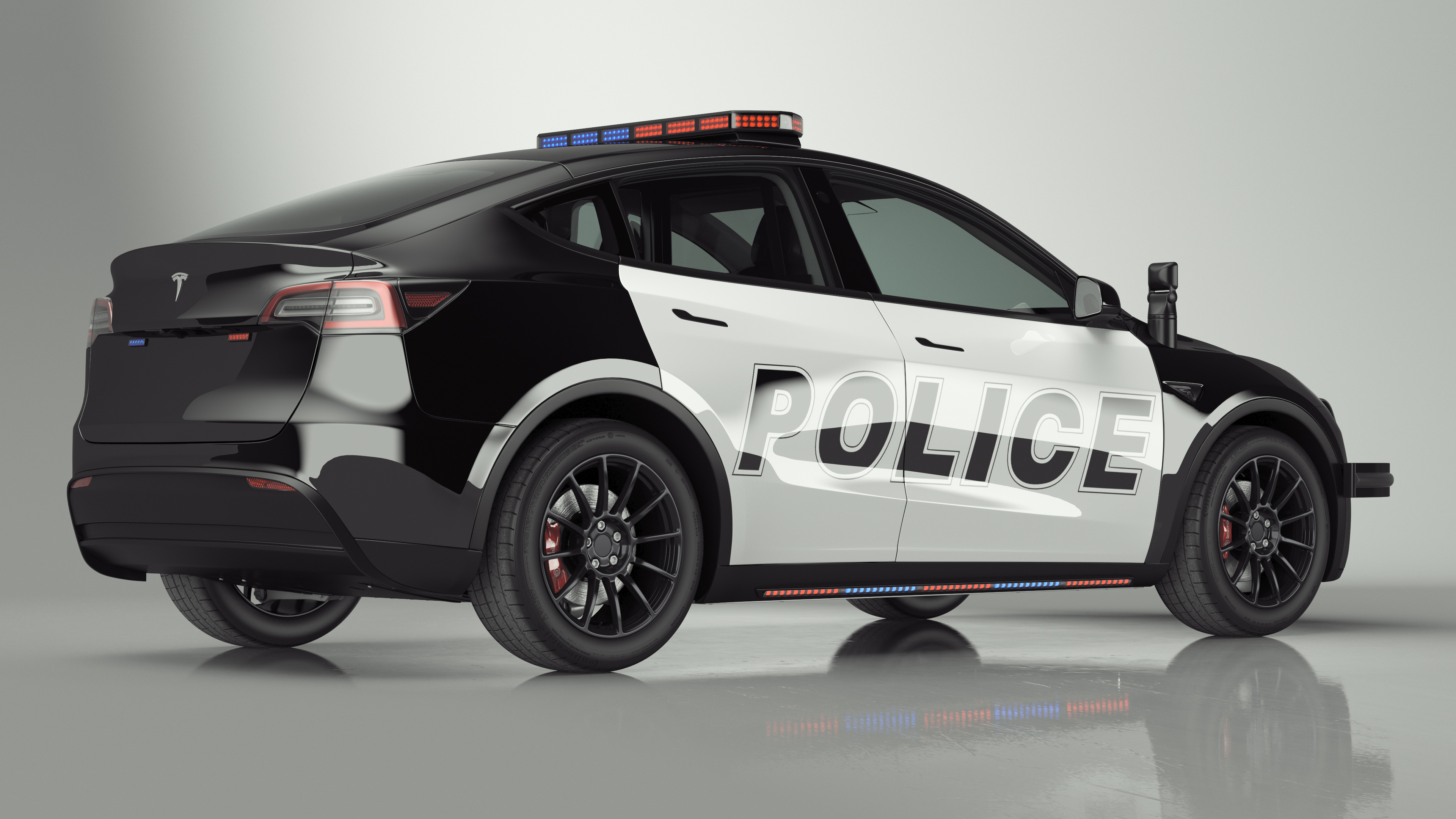 3D Tesla Model Y Police Lights On Simple Interior