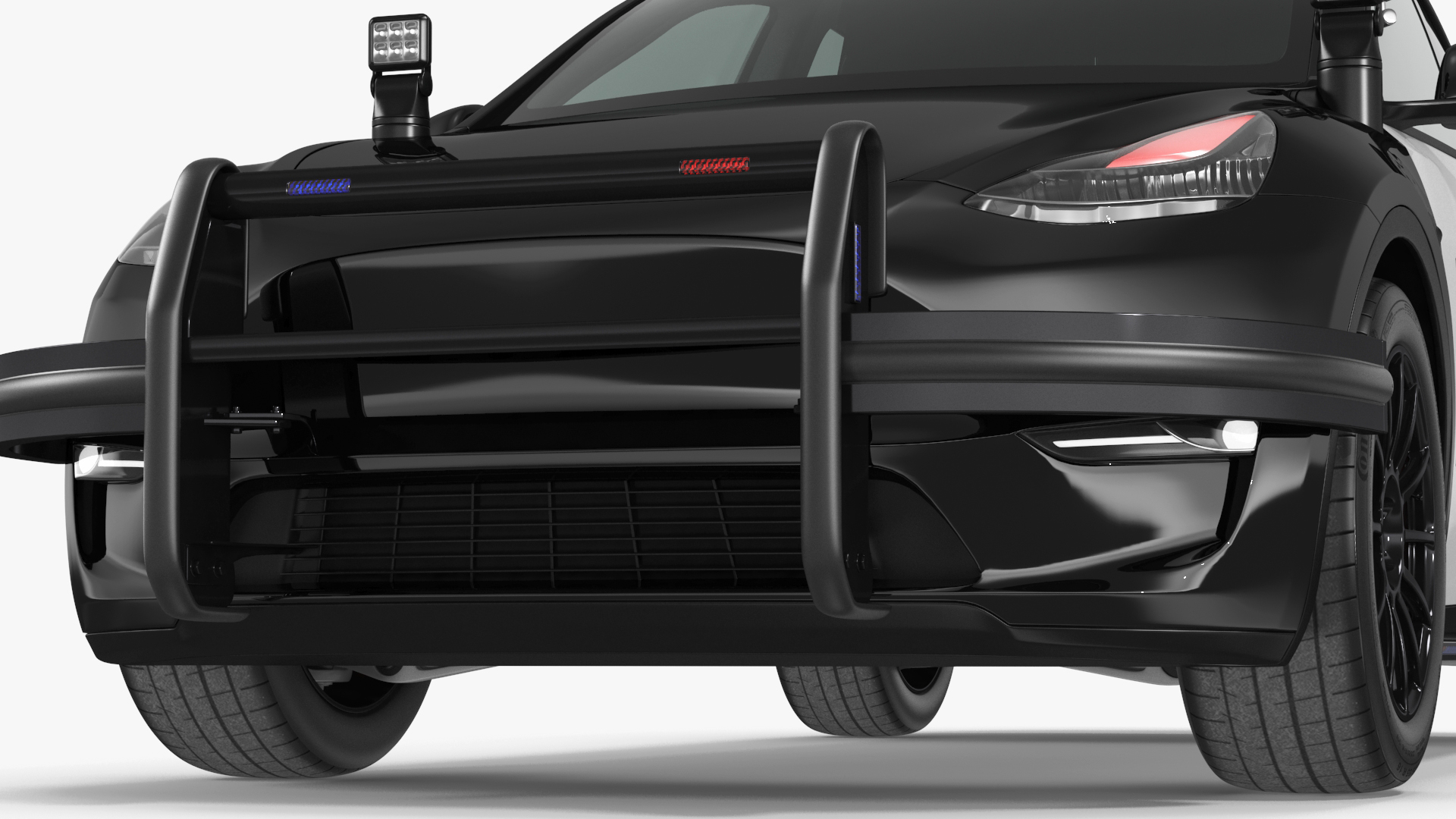 3D Tesla Model Y Police Lights On Simple Interior