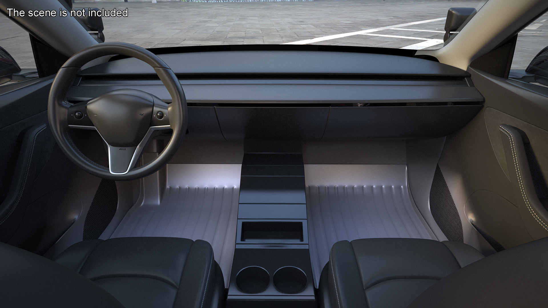 3D Tesla Model Y Police Lights On Simple Interior
