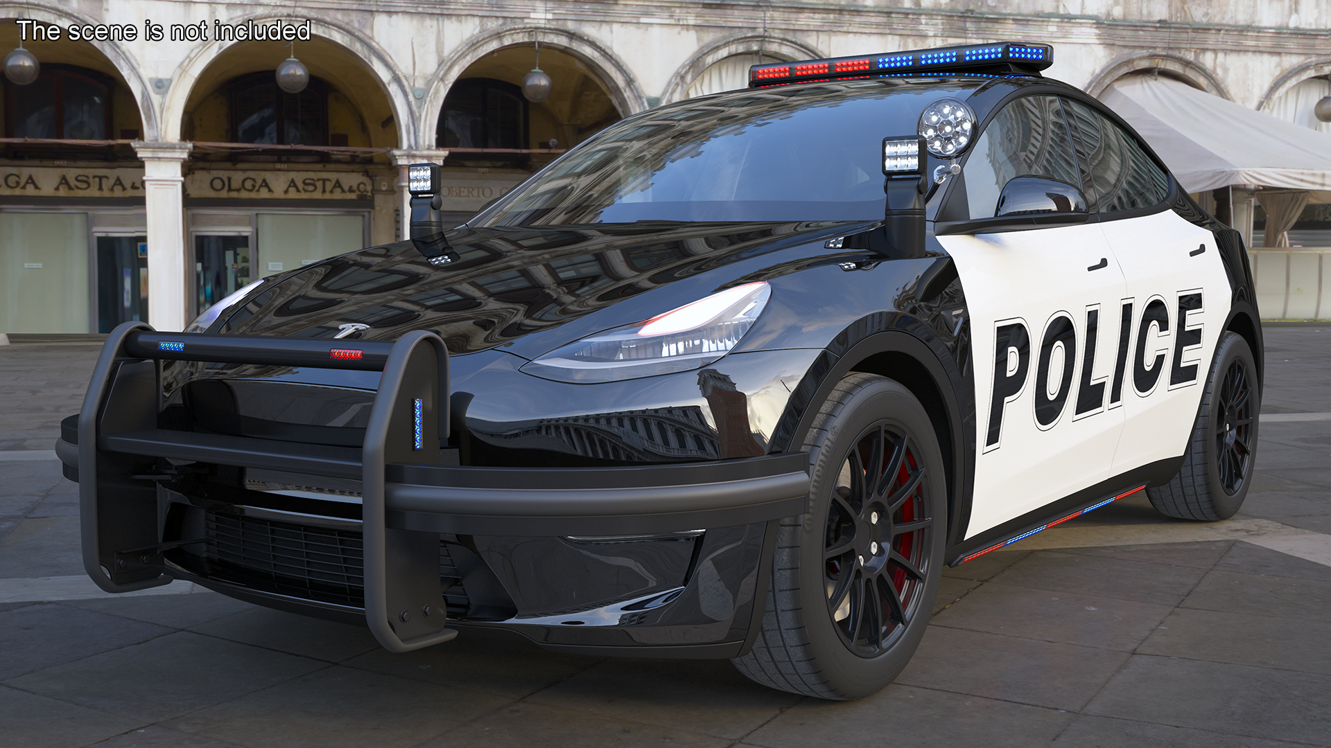 3D Tesla Model Y Police Lights On Simple Interior