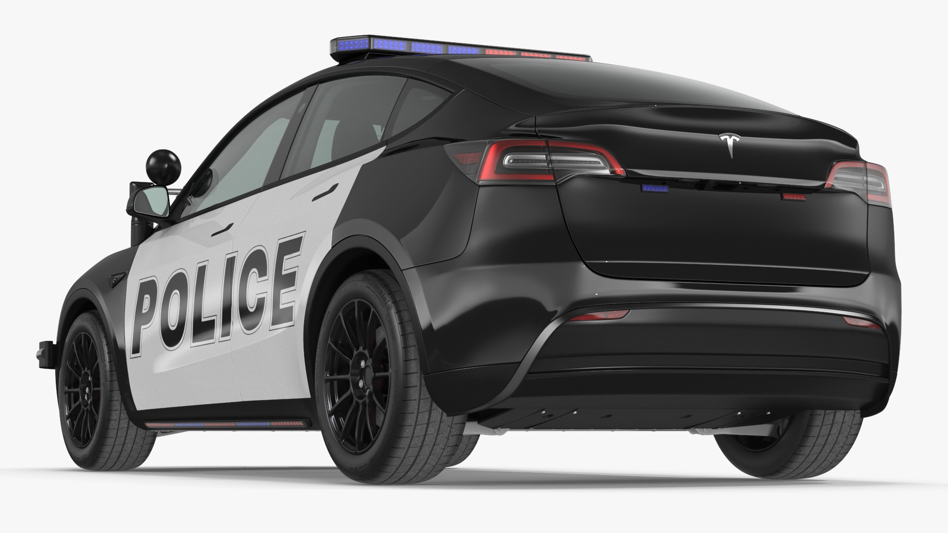 3D Tesla Model Y Police Lights On Simple Interior