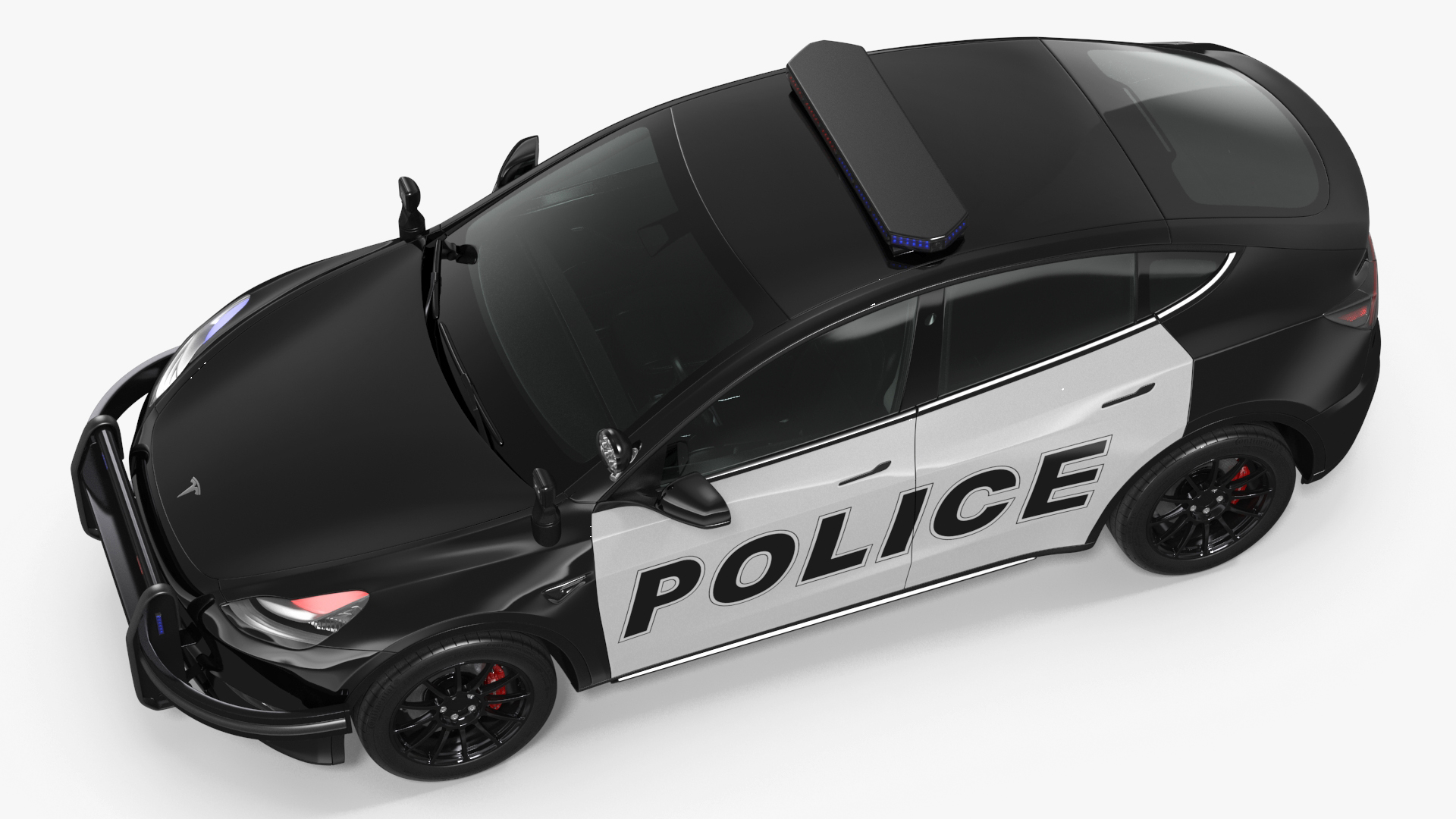 3D Tesla Model Y Police Lights On Simple Interior
