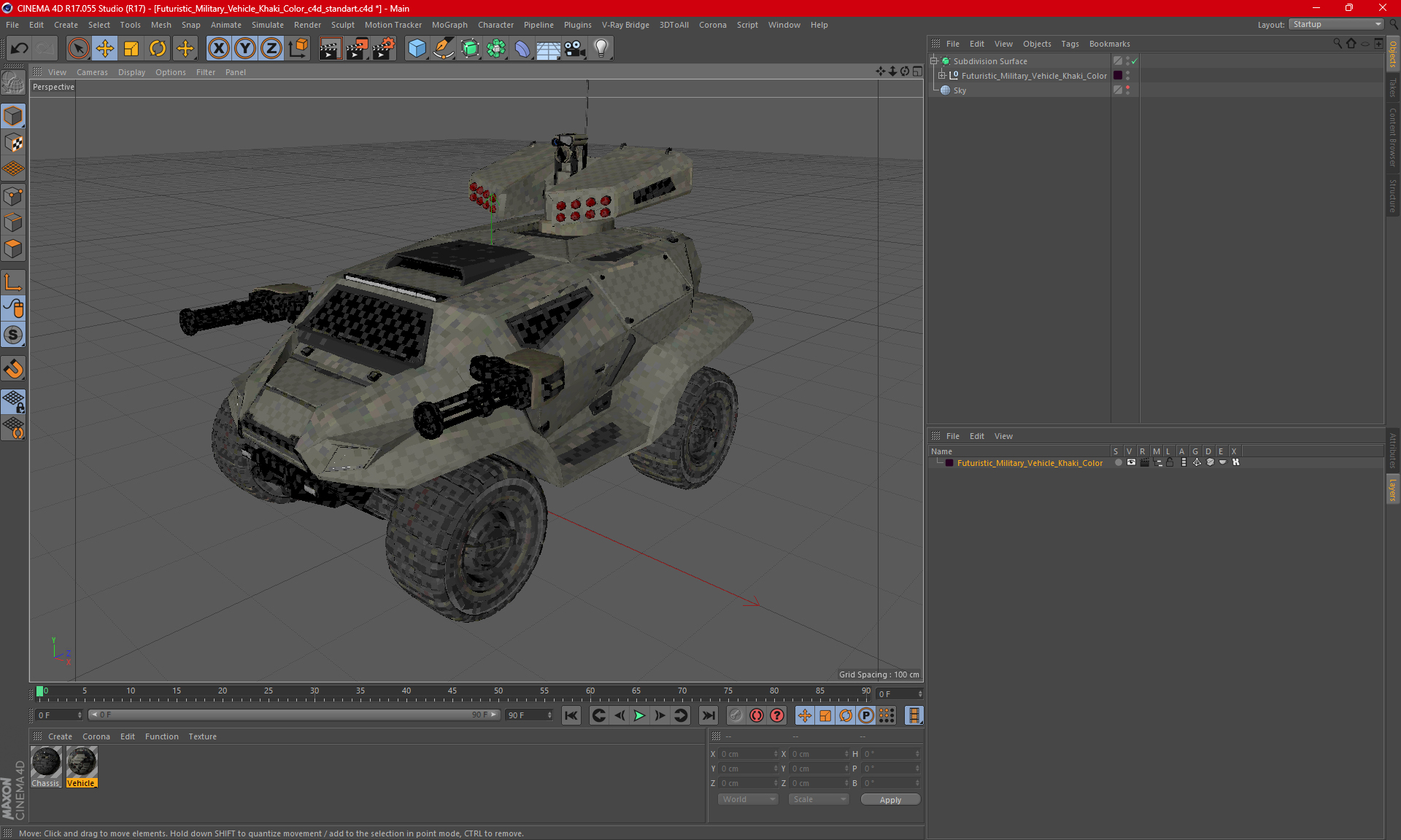 Futuristic Military Vehicle Khaki Color 3D model