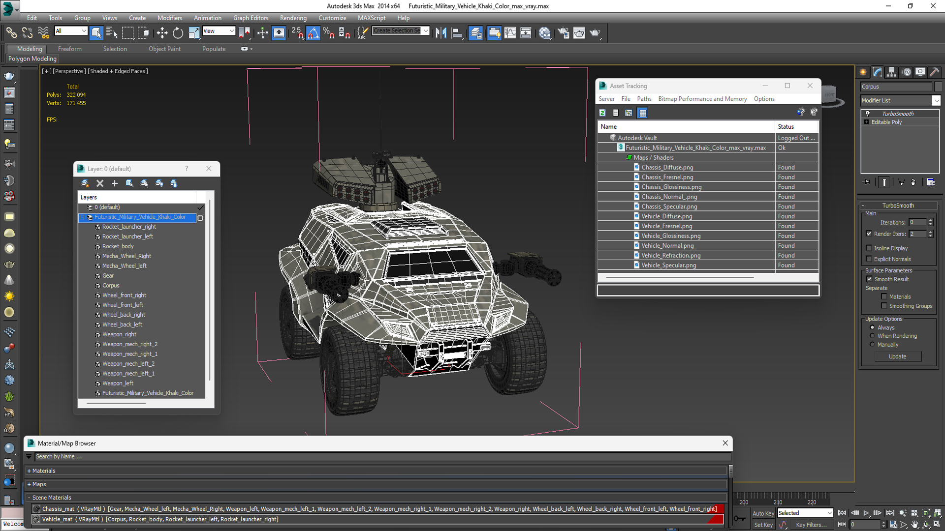 Futuristic Military Vehicle Khaki Color 3D model