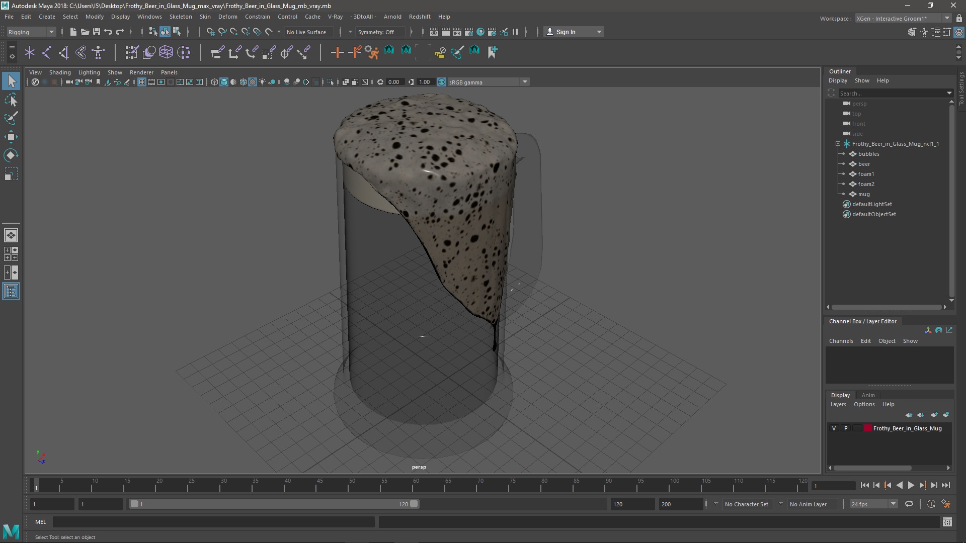Frothy Beer in Glass Mug 3D model