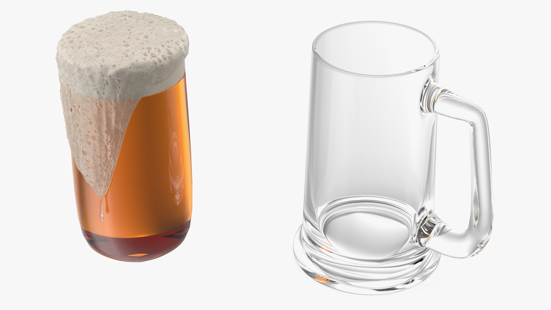 Frothy Beer in Glass Mug 3D model