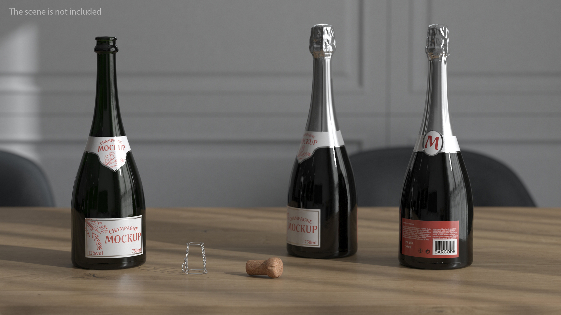 3D Champagne Bottle Mockup model