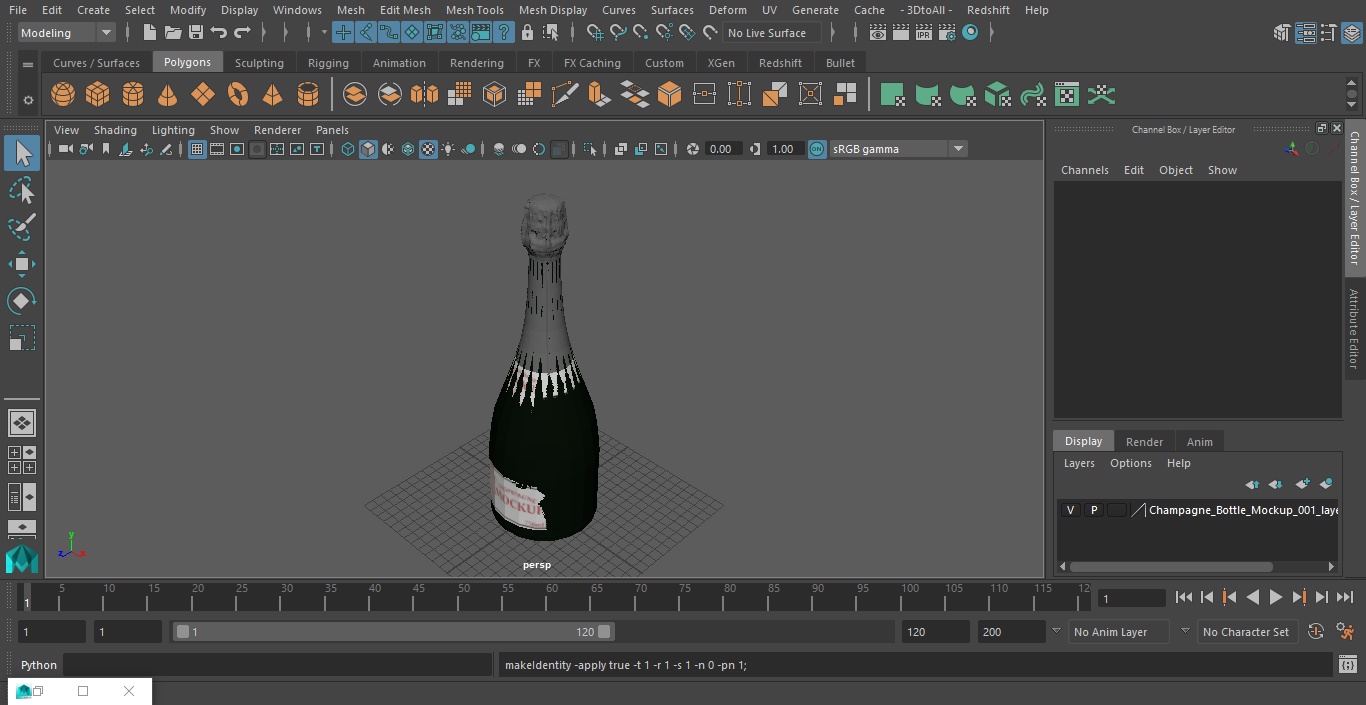 3D Champagne Bottle Mockup model