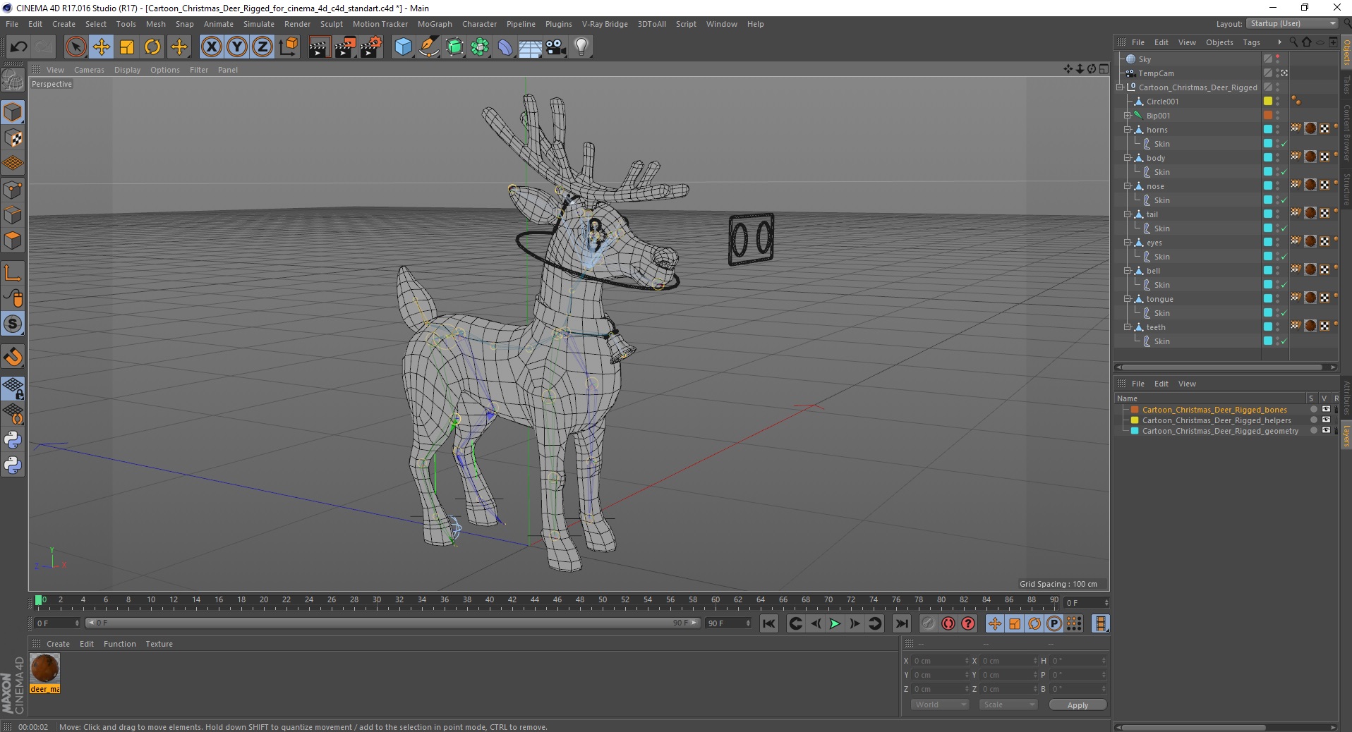 3D Cartoon Christmas Deer Rigged for Cinema 4D model