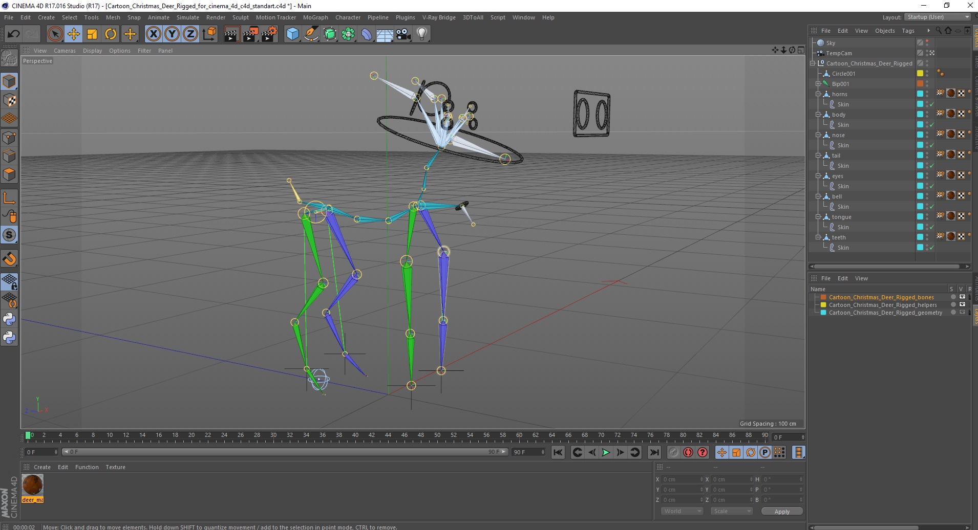 3D Cartoon Christmas Deer Rigged for Cinema 4D model