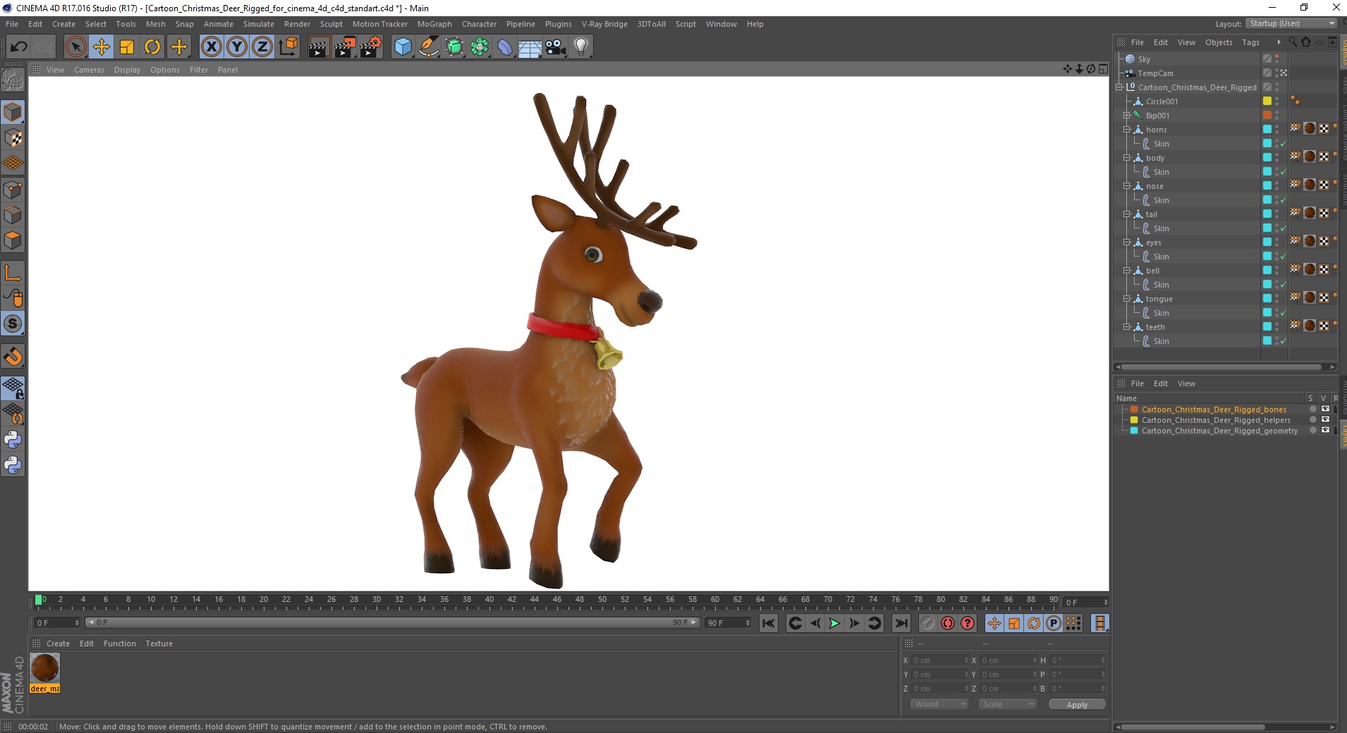 3D Cartoon Christmas Deer Rigged for Cinema 4D model