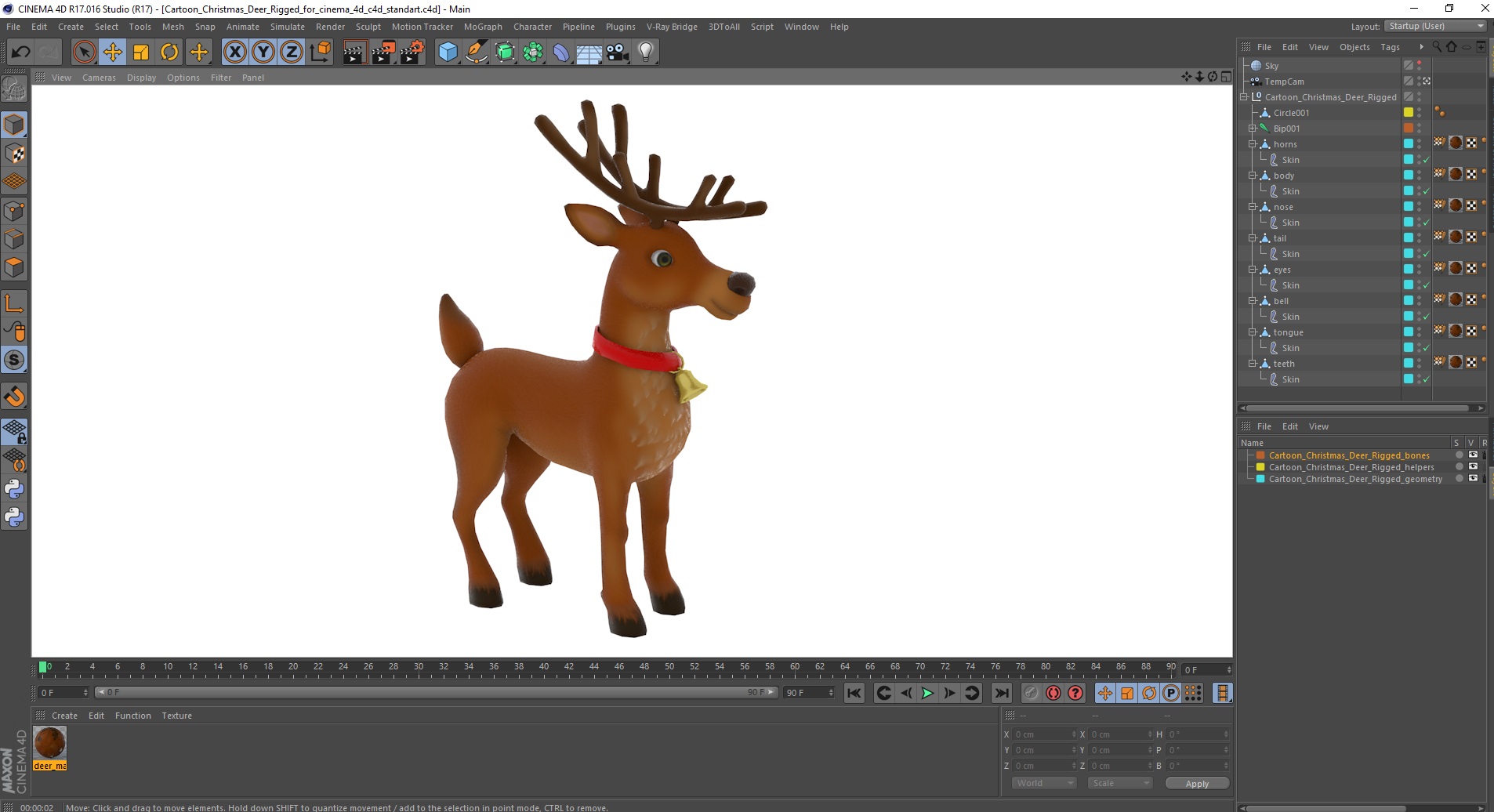 3D Cartoon Christmas Deer Rigged for Cinema 4D model