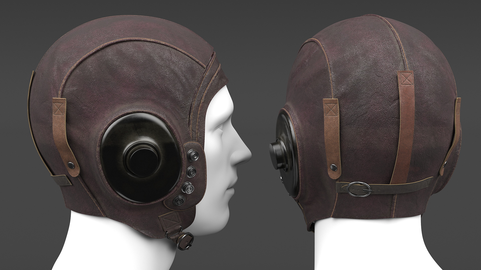 3D Worn Leather Pilot Helmet on Mannequin model