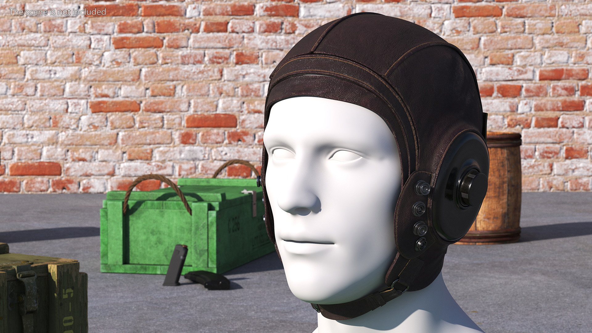 3D Worn Leather Pilot Helmet on Mannequin model