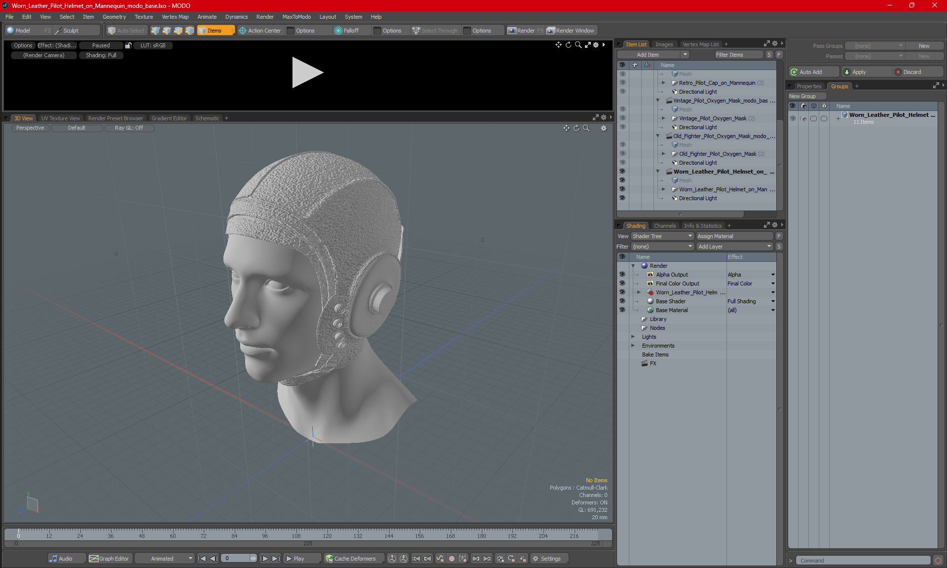 3D Worn Leather Pilot Helmet on Mannequin model
