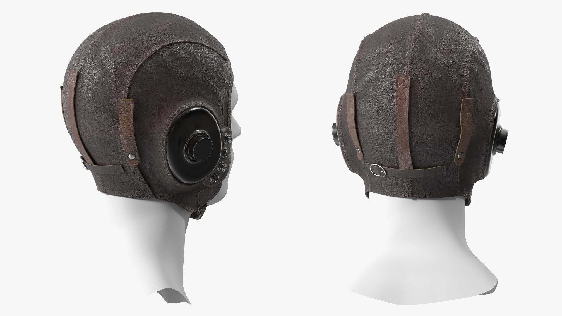 3D Worn Leather Pilot Helmet on Mannequin model