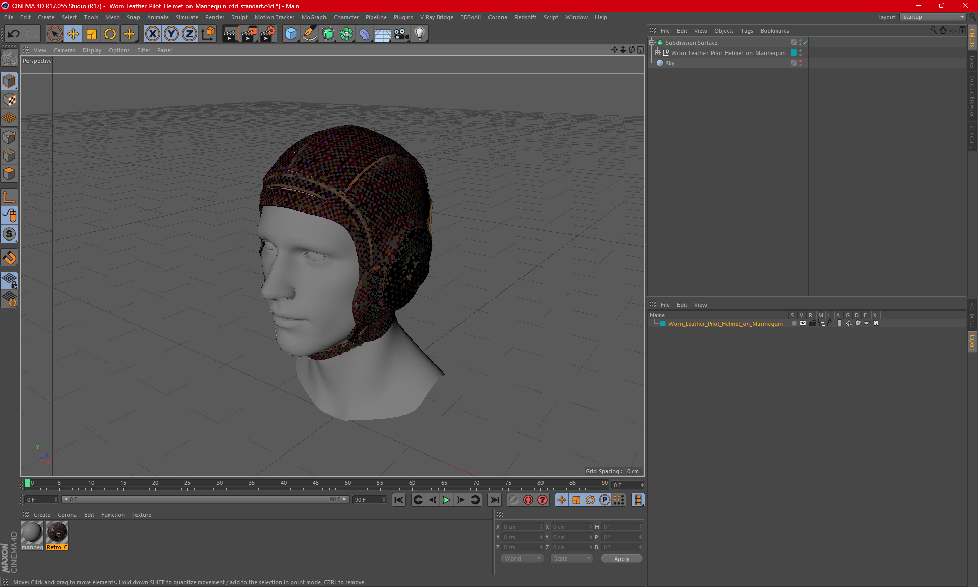 3D Worn Leather Pilot Helmet on Mannequin model