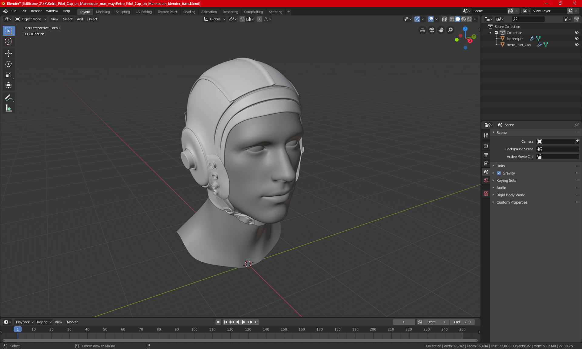 3D Worn Leather Pilot Helmet on Mannequin model