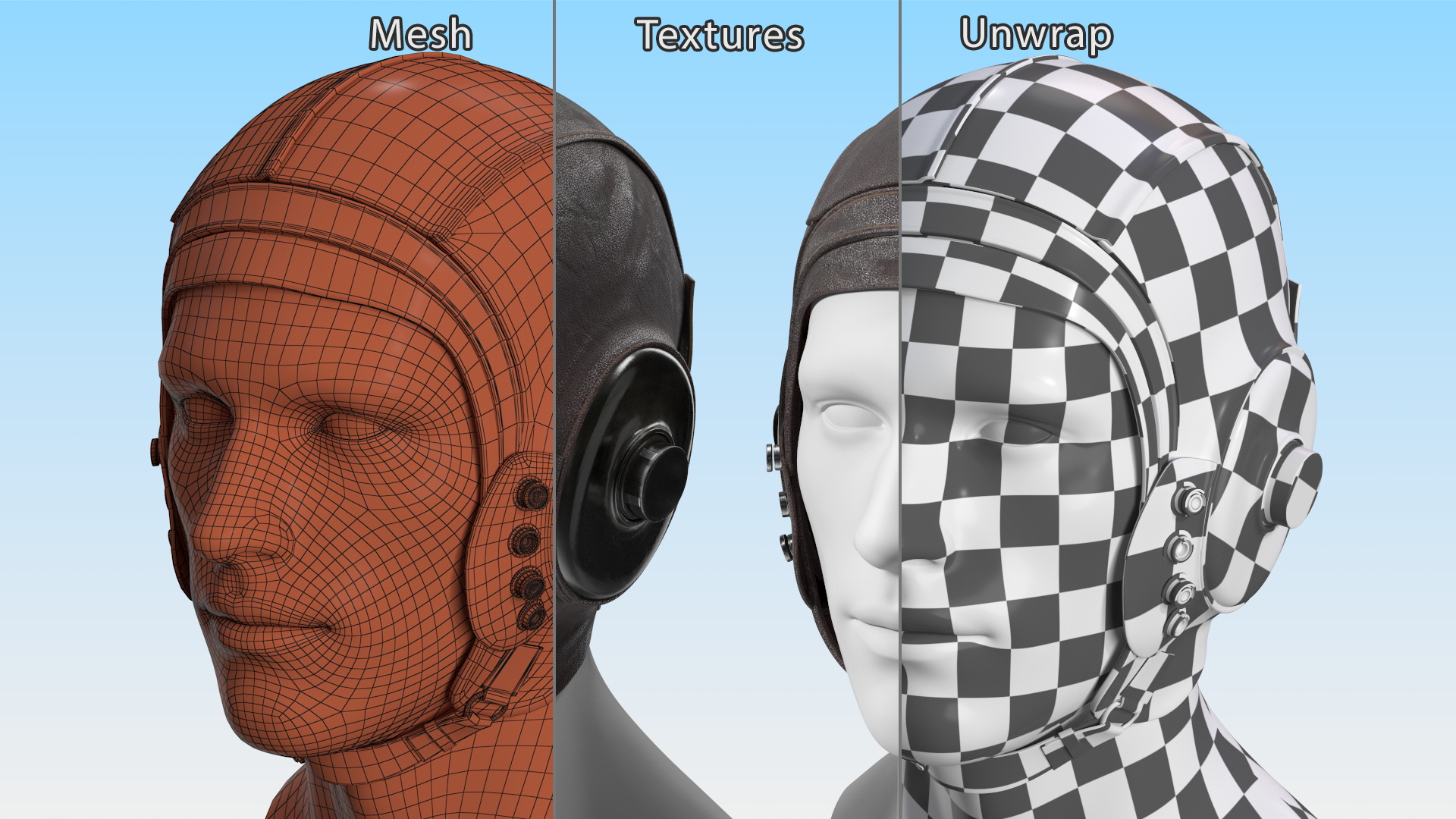 3D Worn Leather Pilot Helmet on Mannequin model