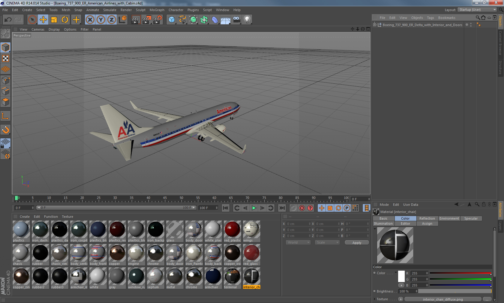3D Boeing 737 900 ER American Airlines with Cabin