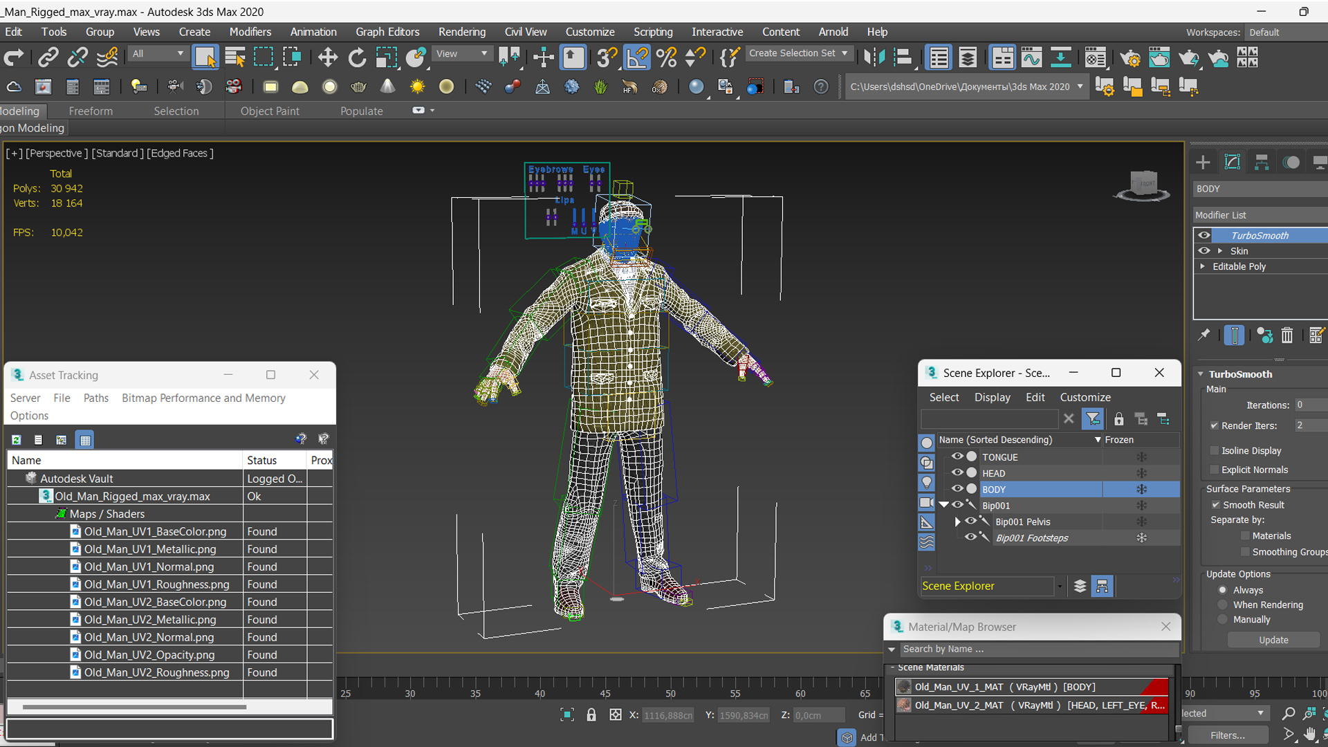 3D Old Man Rigged for Maya model