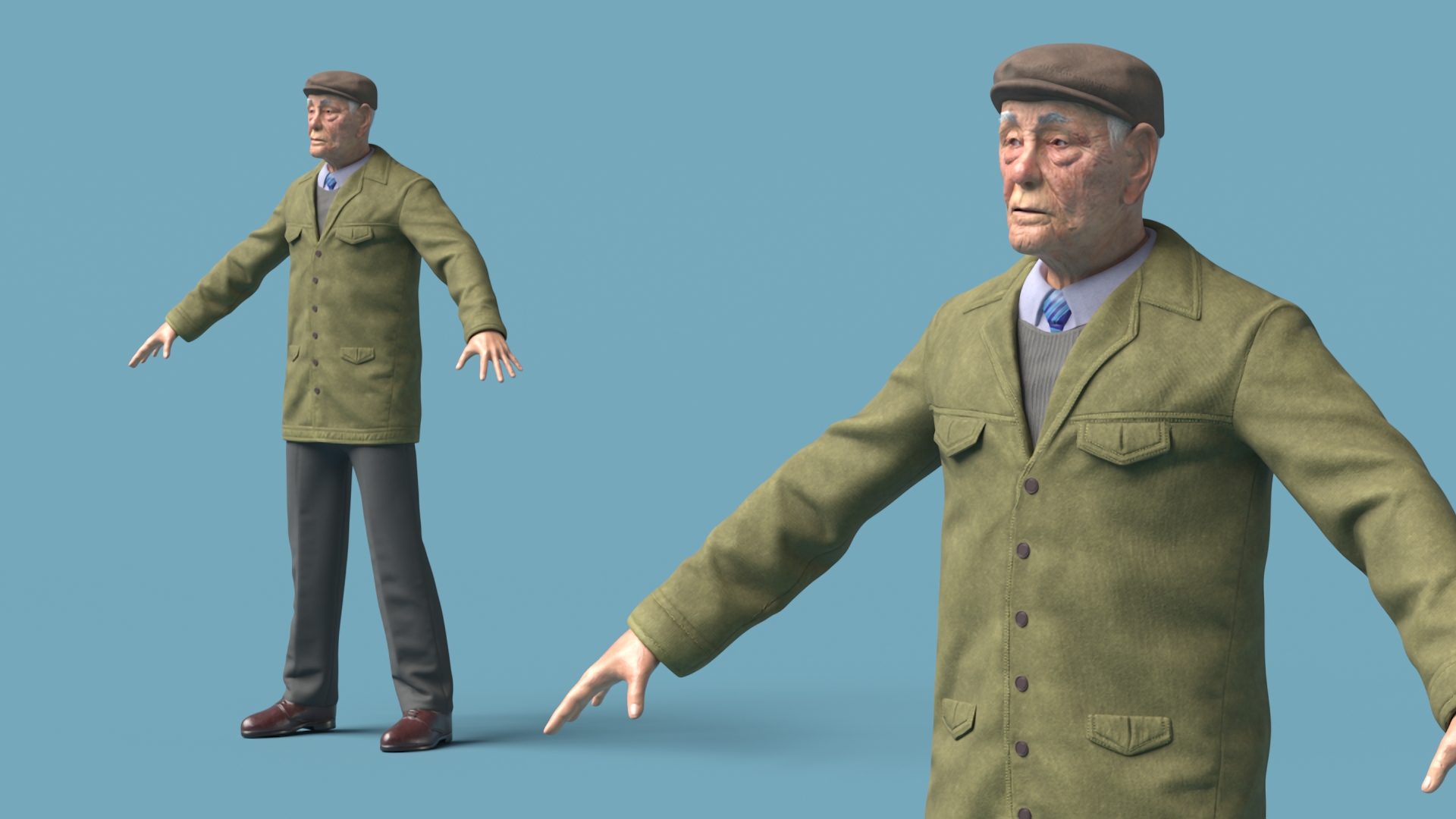 3D Old Man Rigged for Maya model