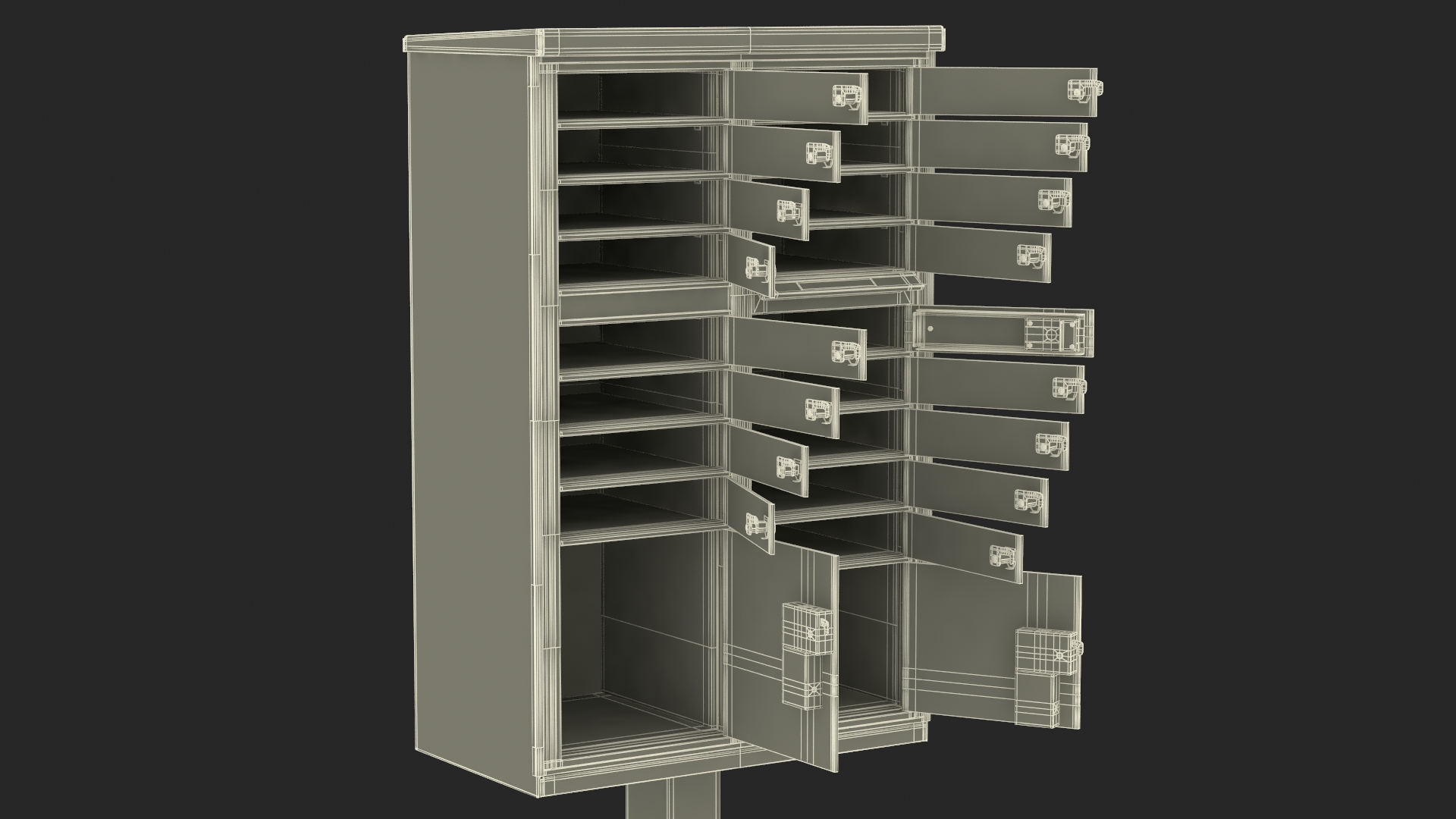3D model Grey Sixteen Door Parcel Cluster Mailbox