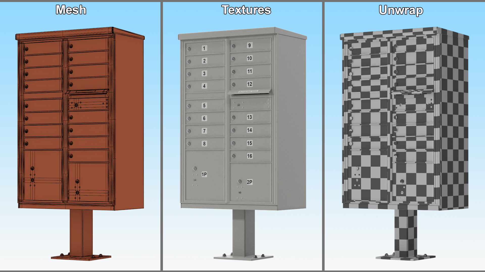 3D model Grey Sixteen Door Parcel Cluster Mailbox
