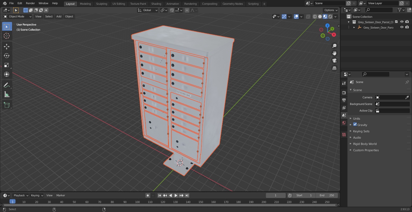 3D model Grey Sixteen Door Parcel Cluster Mailbox