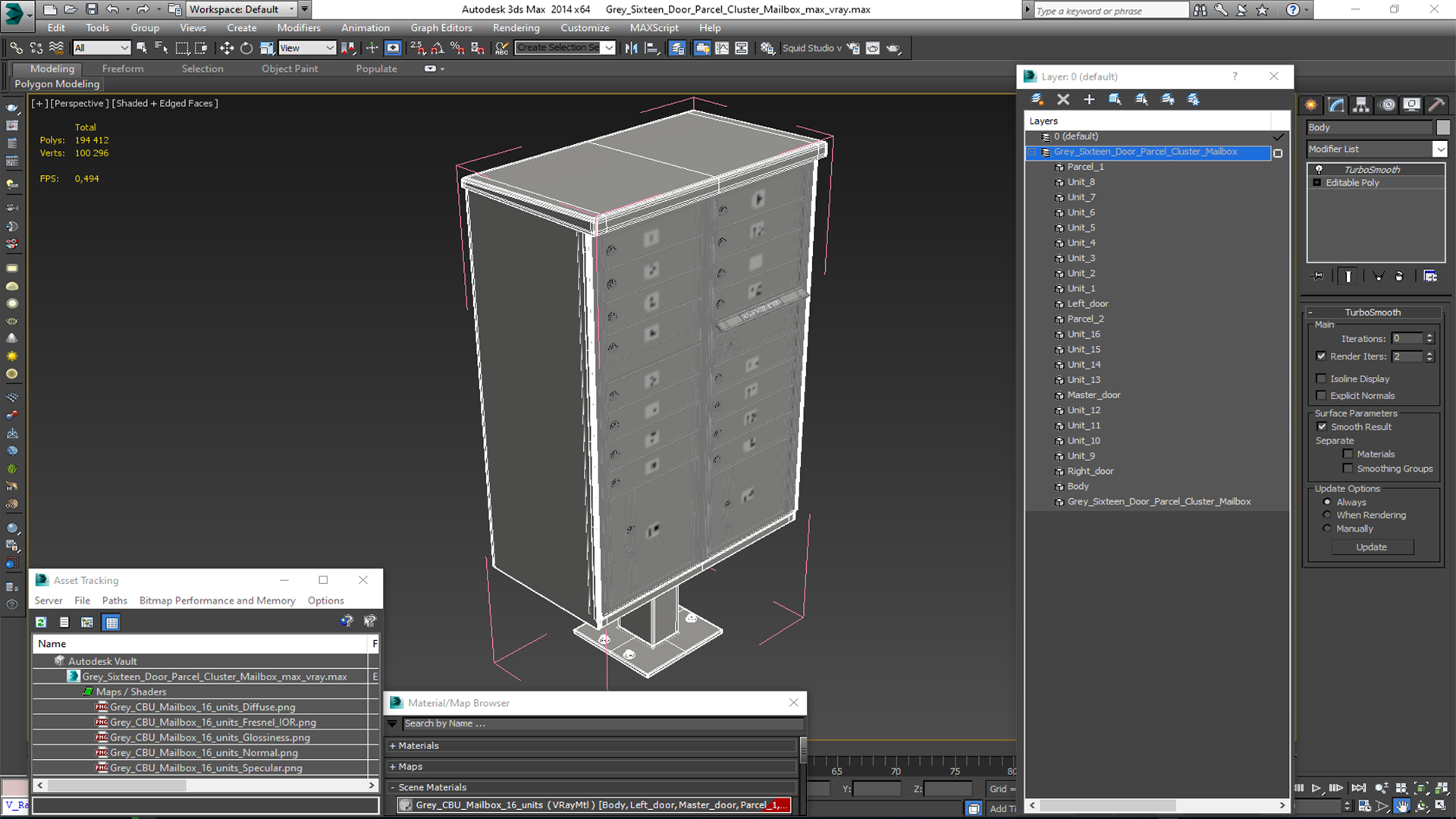 3D model Grey Sixteen Door Parcel Cluster Mailbox