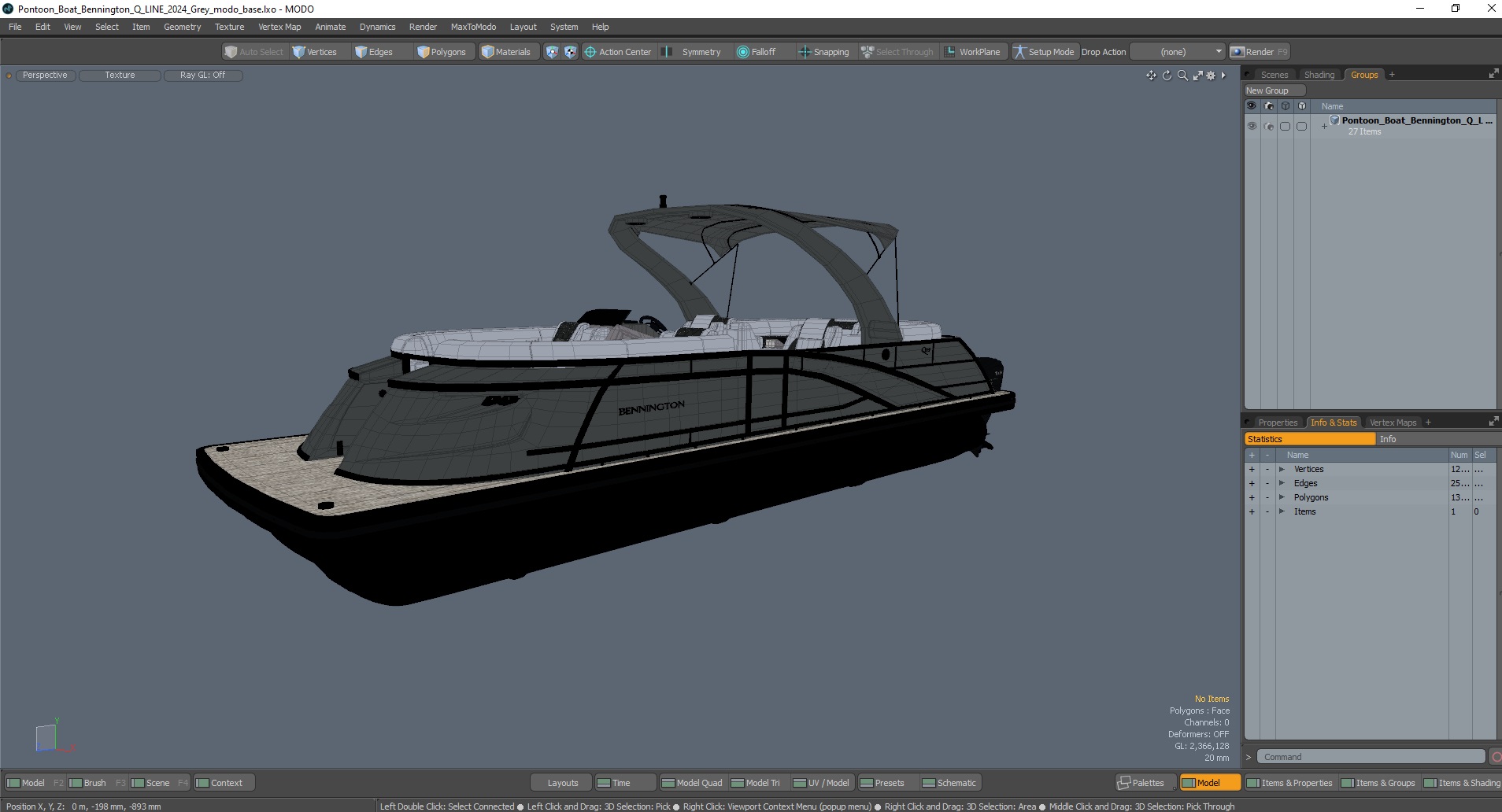 3D model Pontoon Boat Bennington Q LINE 2024 Grey
