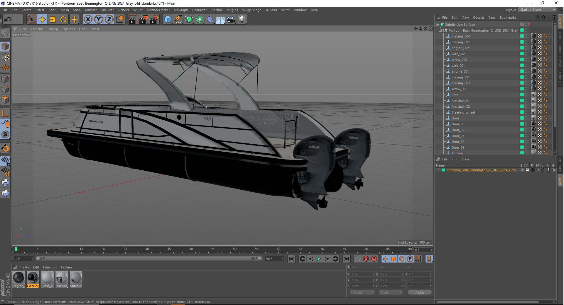 3D model Pontoon Boat Bennington Q LINE 2024 Grey