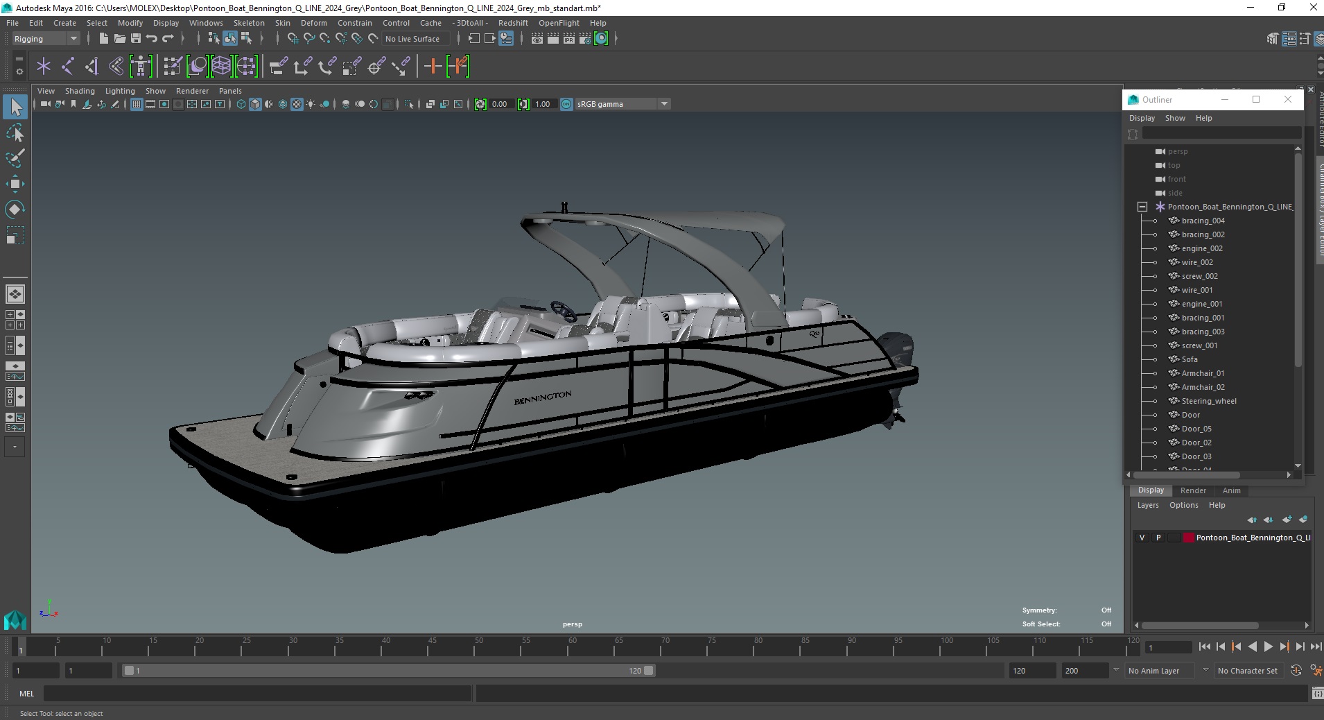 3D model Pontoon Boat Bennington Q LINE 2024 Grey