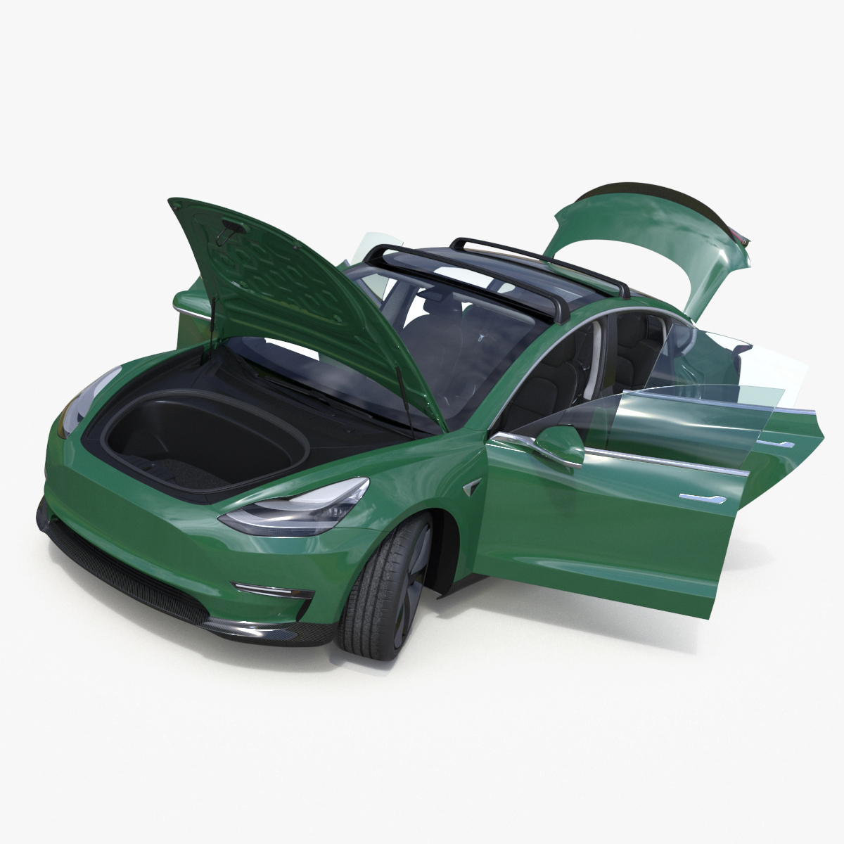 Tesla Model 3 with Wheel and Roof Accessories Rigged 3D