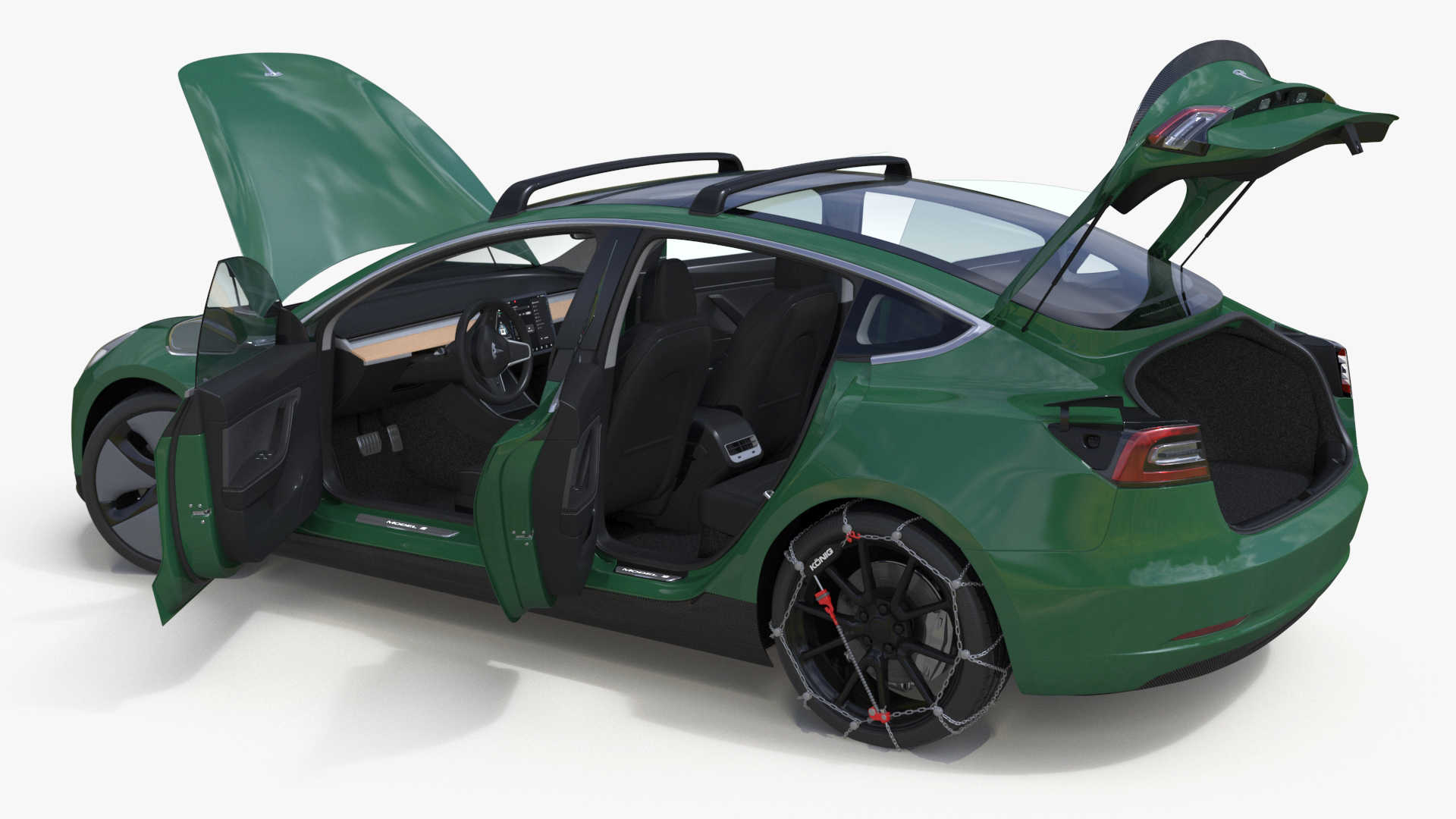 Tesla Model 3 with Wheel and Roof Accessories Rigged 3D