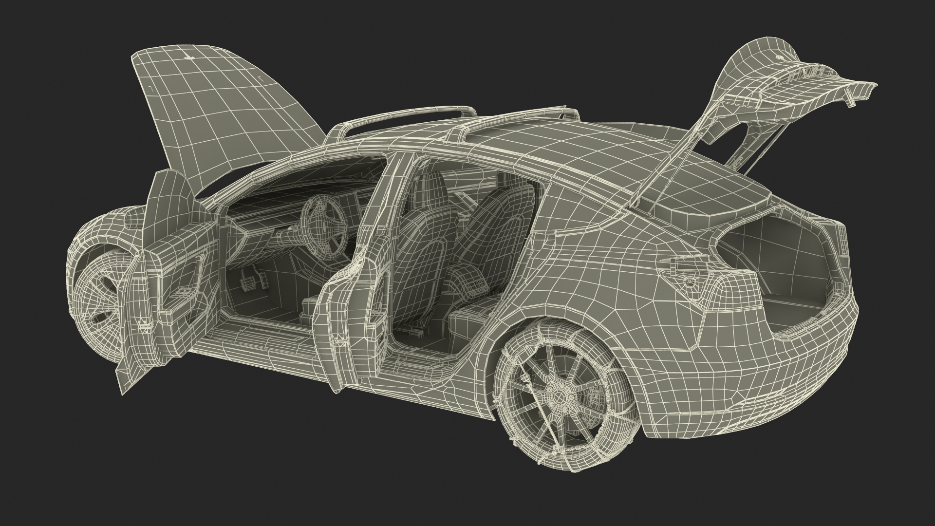 Tesla Model 3 with Wheel and Roof Accessories Rigged 3D