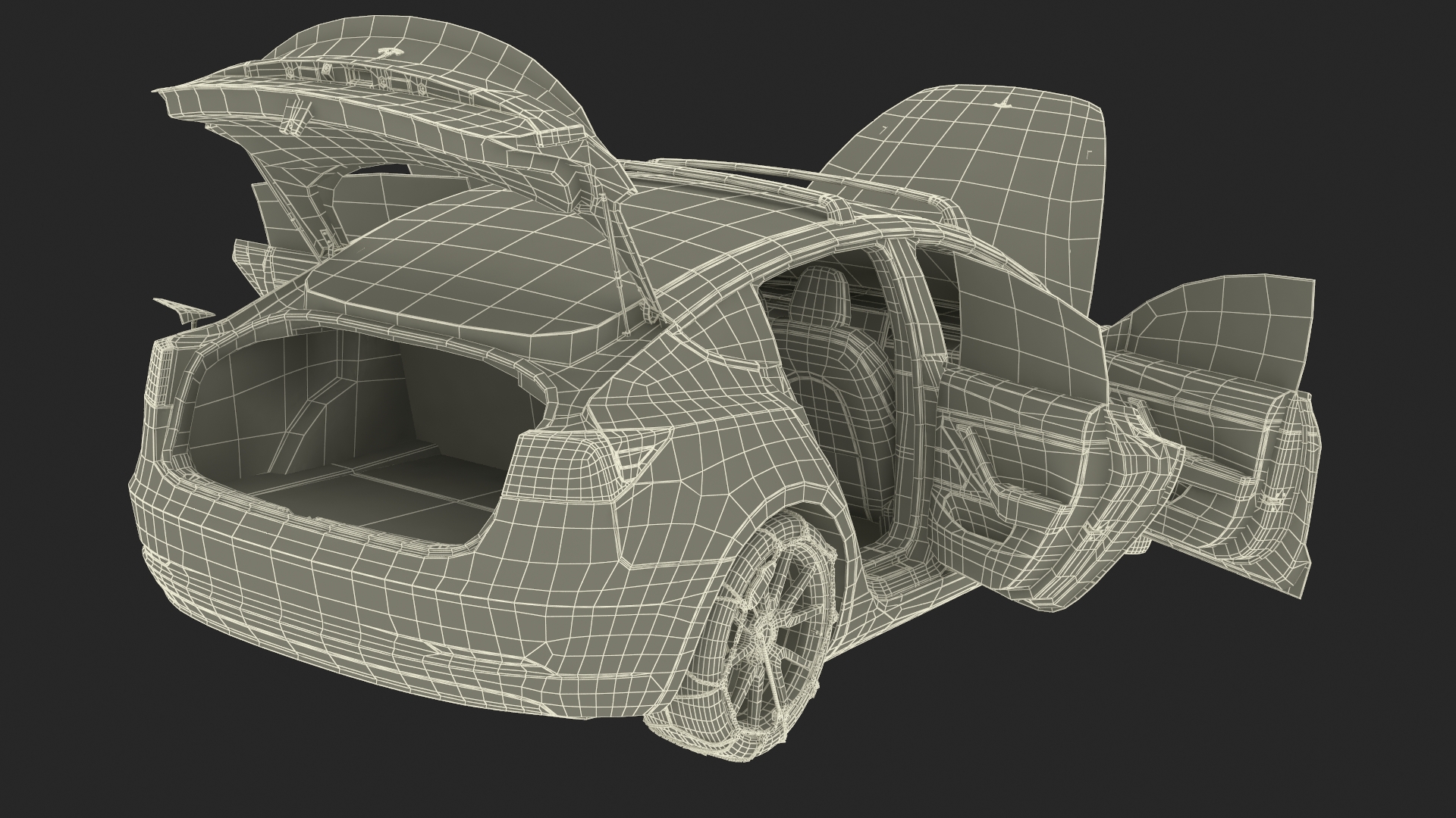 Tesla Model 3 with Wheel and Roof Accessories Rigged 3D