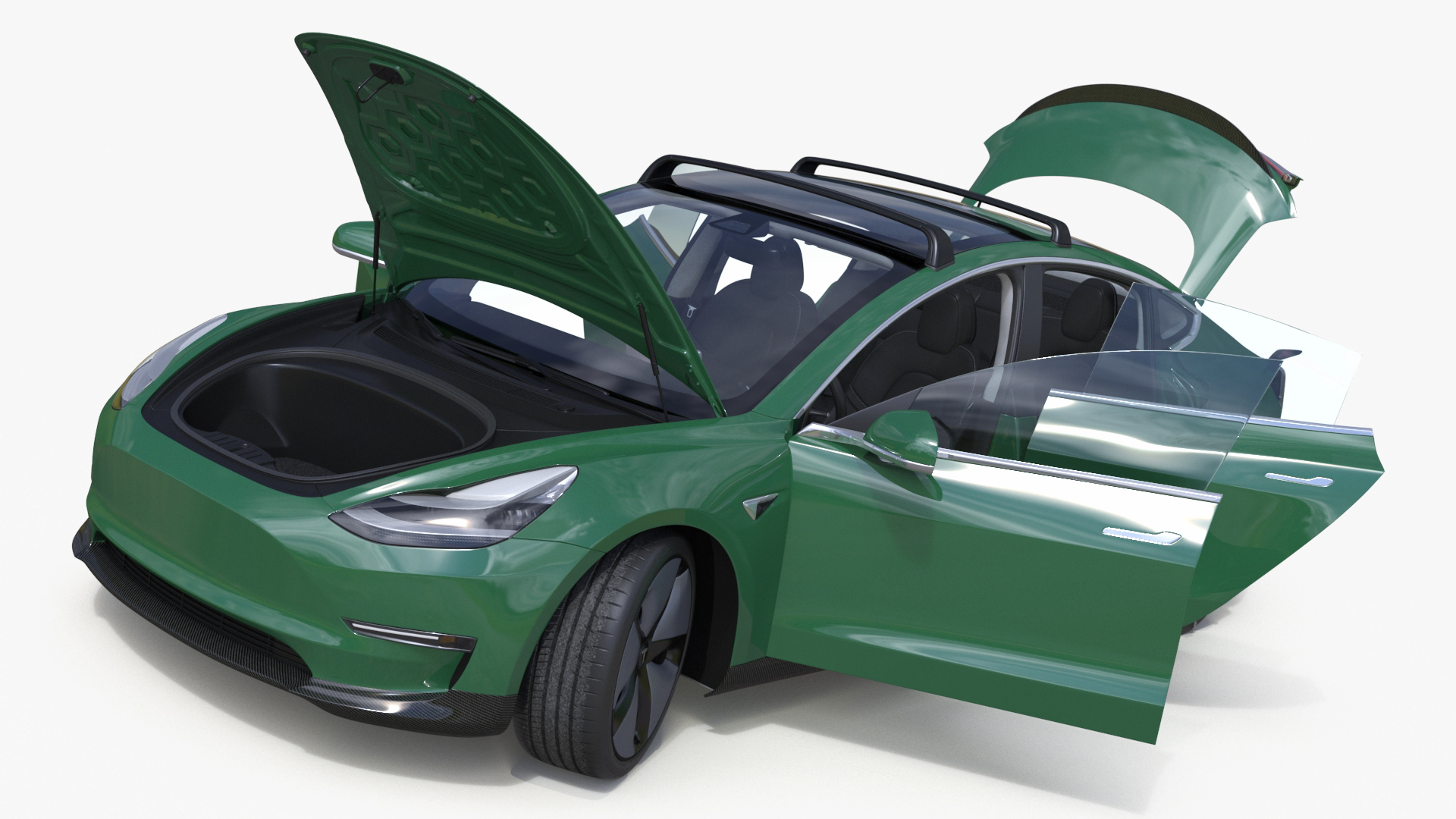 Tesla Model 3 with Wheel and Roof Accessories Rigged 3D