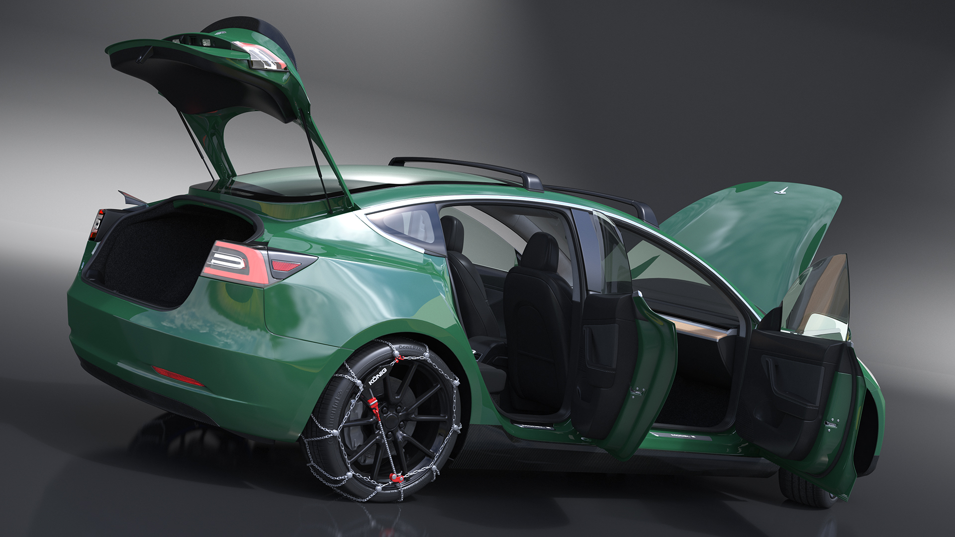 Tesla Model 3 with Wheel and Roof Accessories Rigged 3D