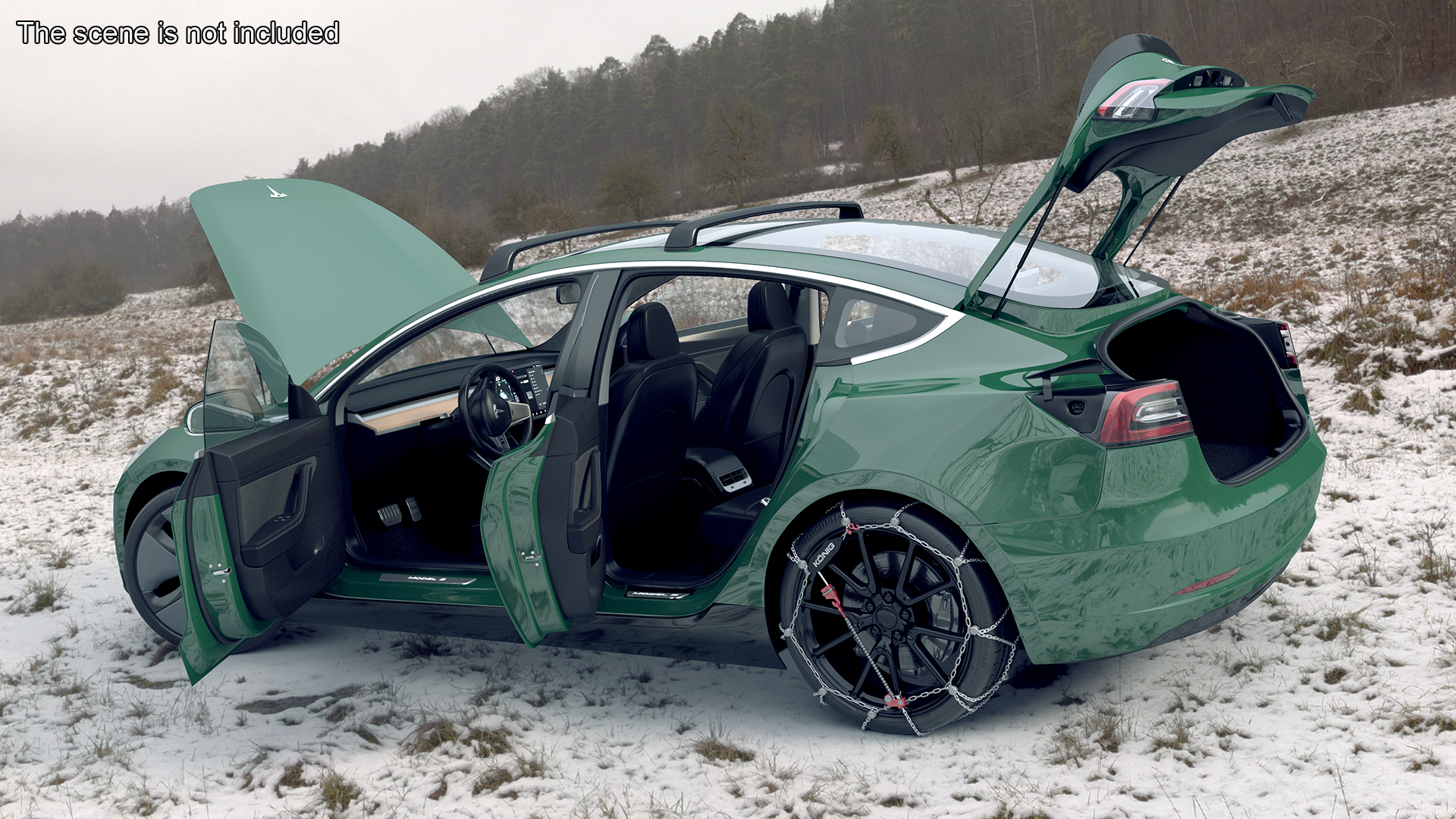 Tesla Model 3 with Wheel and Roof Accessories Rigged 3D