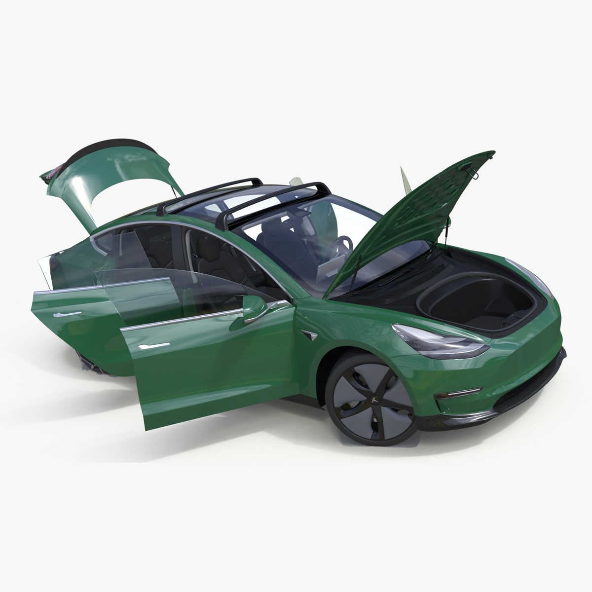 Tesla Model 3 with Wheel and Roof Accessories Rigged 3D